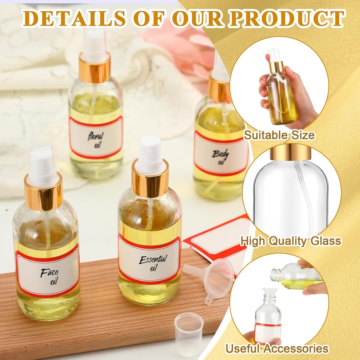 36 Pcs Glass Spray Bottles - 4oz Fine Mist Refillable Containers for Hair, Travel, Plants | Includes 6 Labels & Funnels
