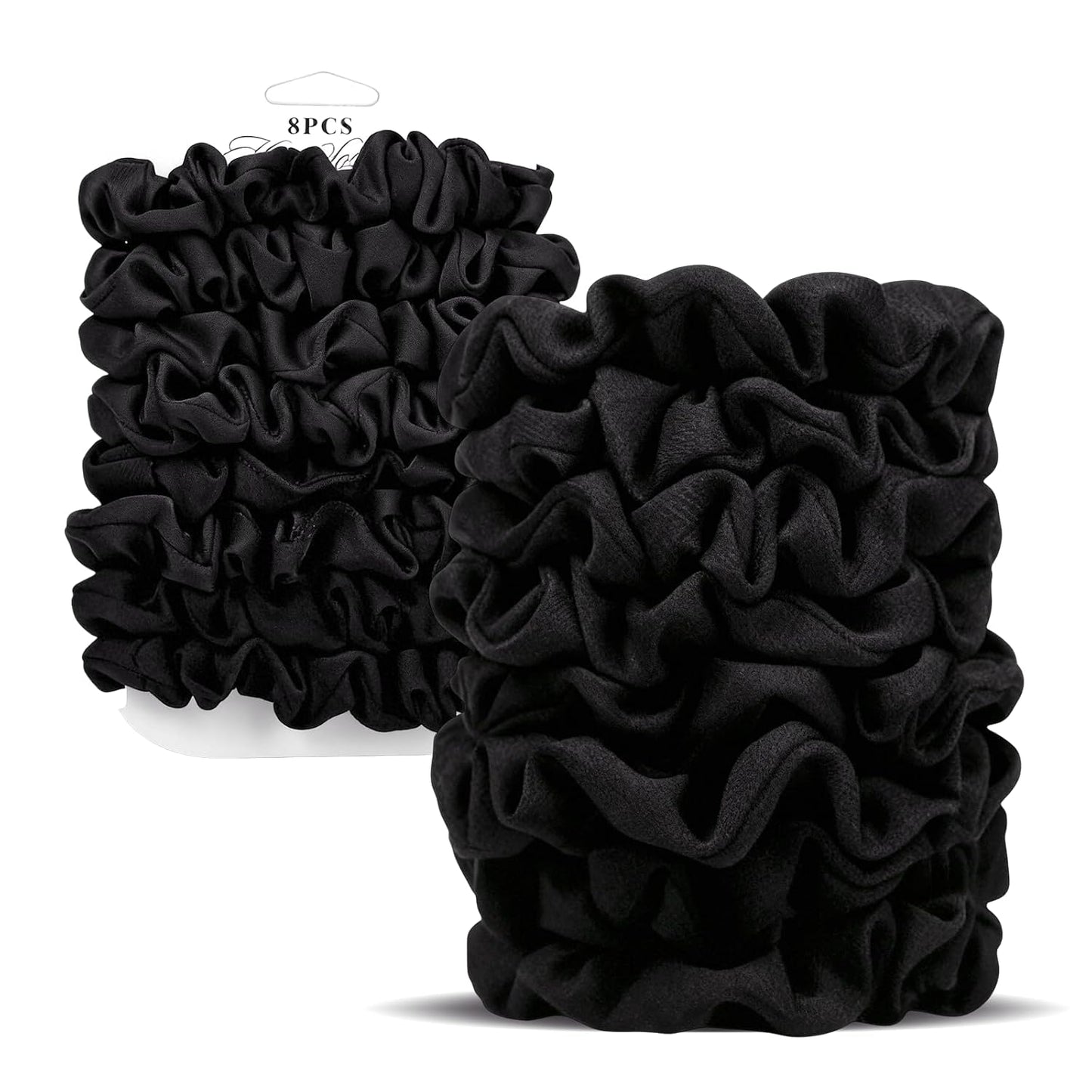 Satin Scrunchies for Women - 8PCS Black Silk Hair Ties | No-Crease, Frizz-Free Gentle Elastic Bands for All Hair Types