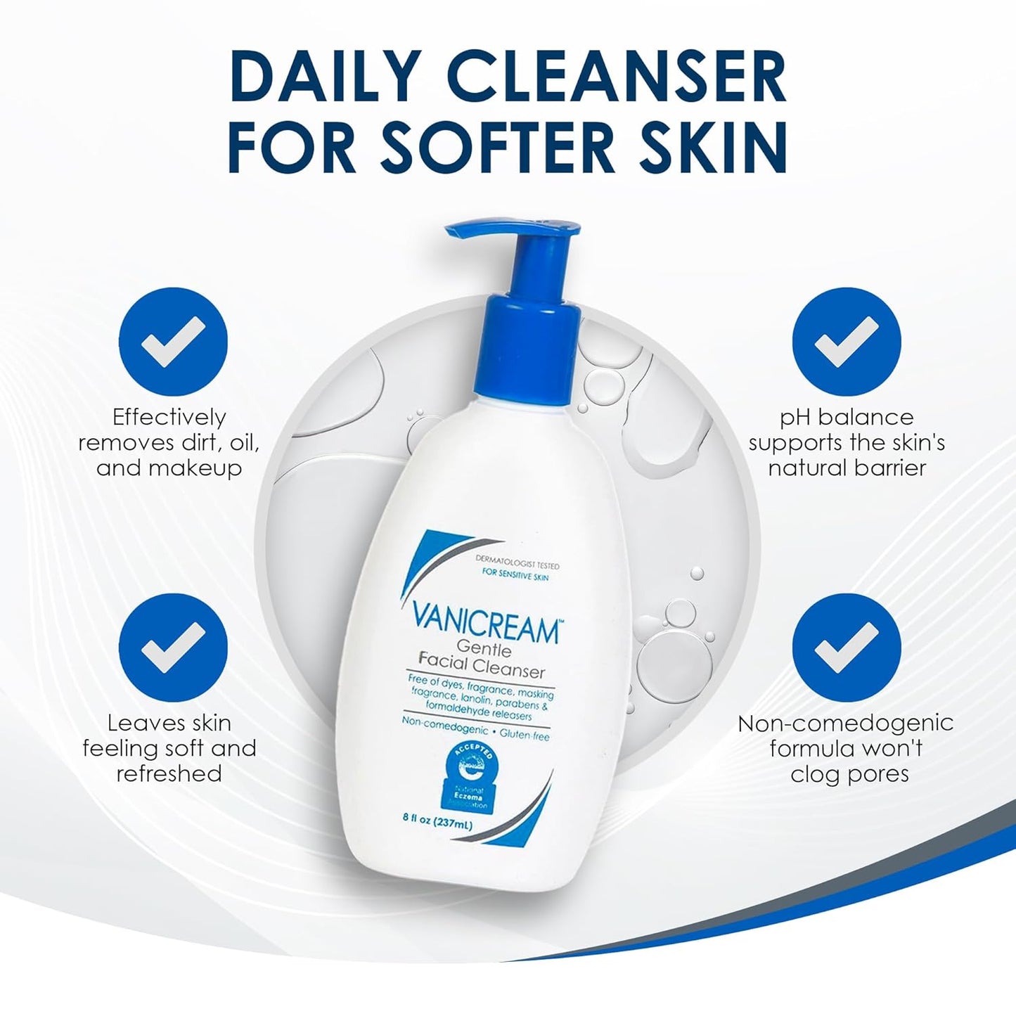 Vanicream Gentle Facial Cleanser - Sensitive Skin Formula, Pump Dispenser - 8 fl oz
