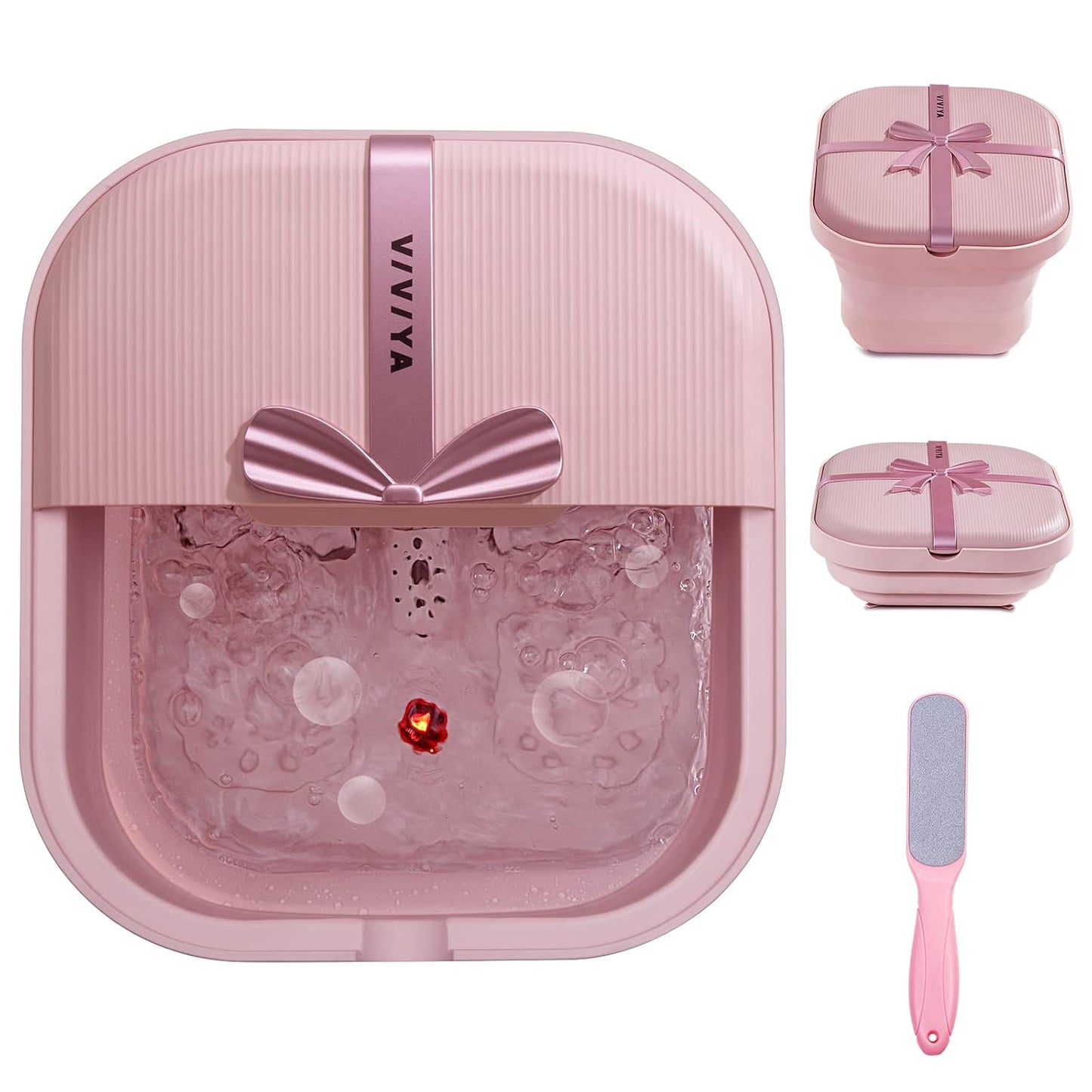 Collapsible Foot Bath Spa - Heated Massage Rollers & Bubble Jets | Foldable Pedicure Tub (Pink)