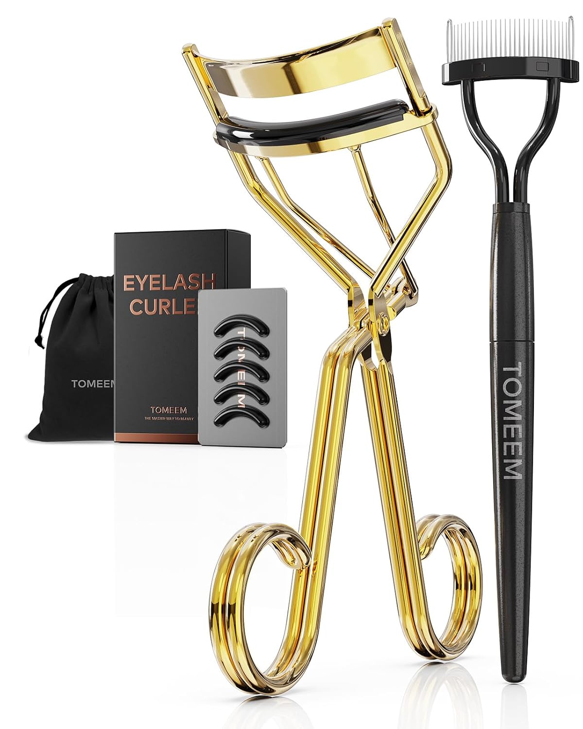 Eyelash Curler Kit - Professional Volumizing Lash Lift Tool with Comb & Refill Pads | Rose Gold