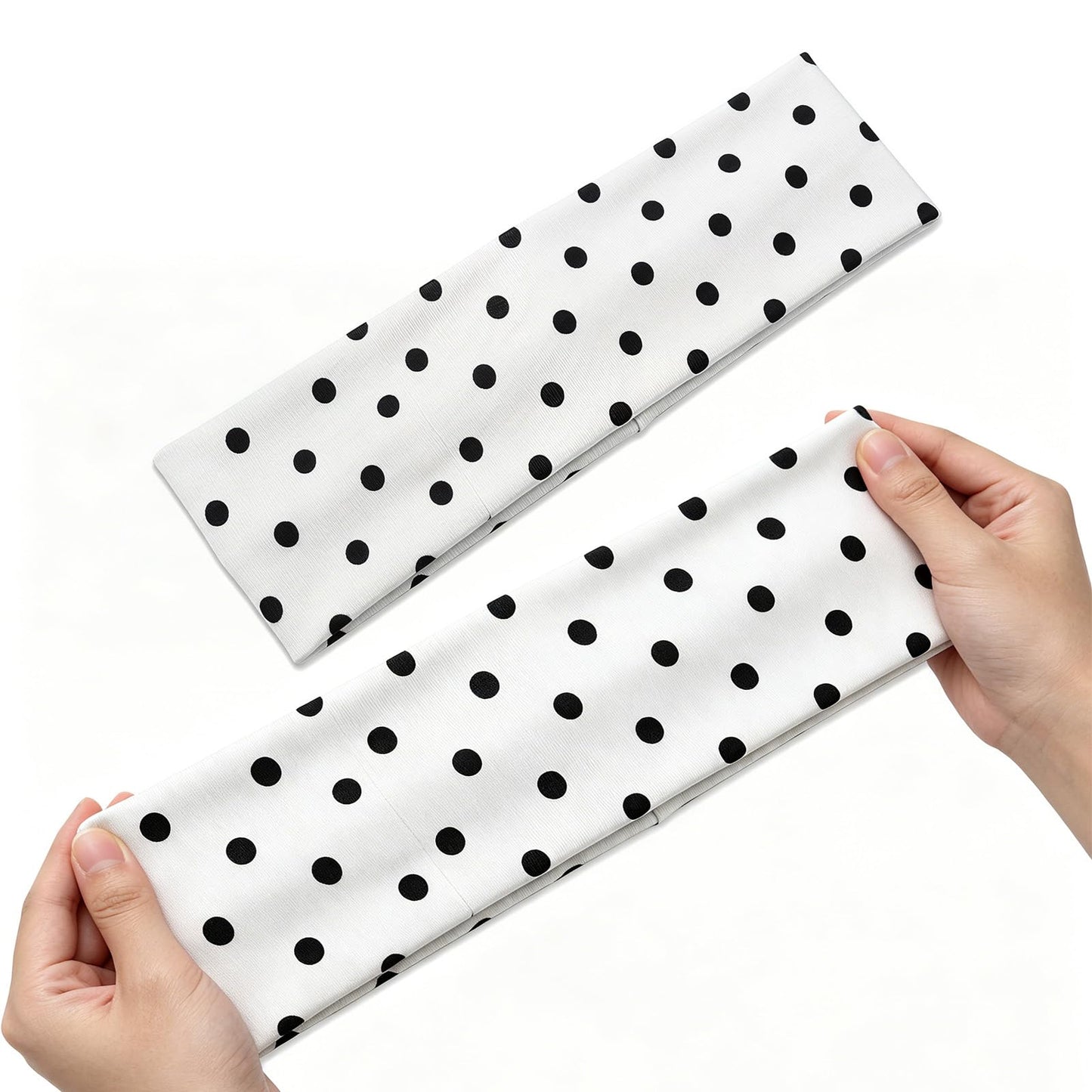 Women's Polka Dot Wide Headband, Vintage Boho Knotted Hair Band, Elastic Non-Slip Headwrap for Daily Wear, Makeup, Sports (White)