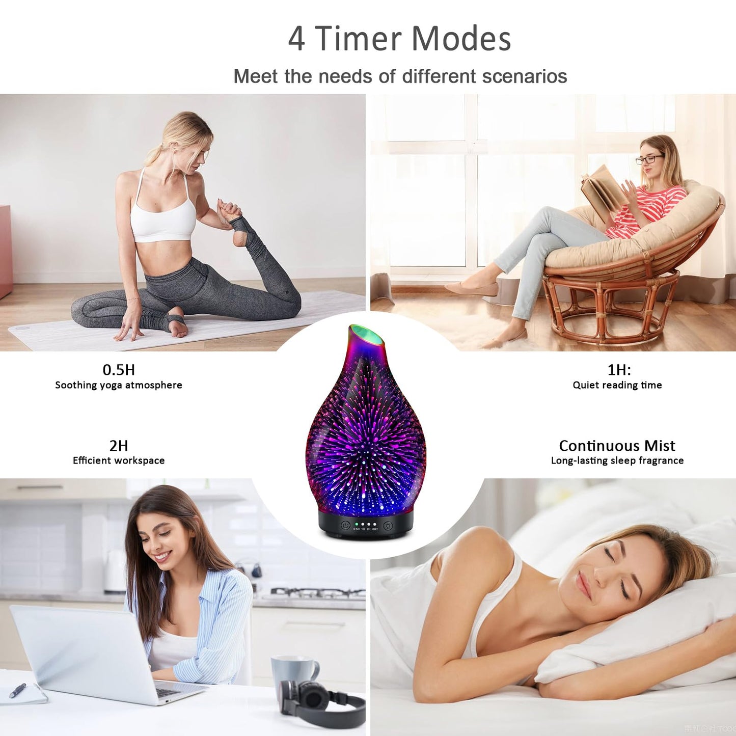 Essential Oil Diffuser 120ML Glass Ultrasonic Aromatherapy Oil Diffuser-Aroma Humidifier Glass Diffuser,7 Color Changing Light Auto-Off-Ultra-Quiet for Sleeping Yoga Home Office and Spa