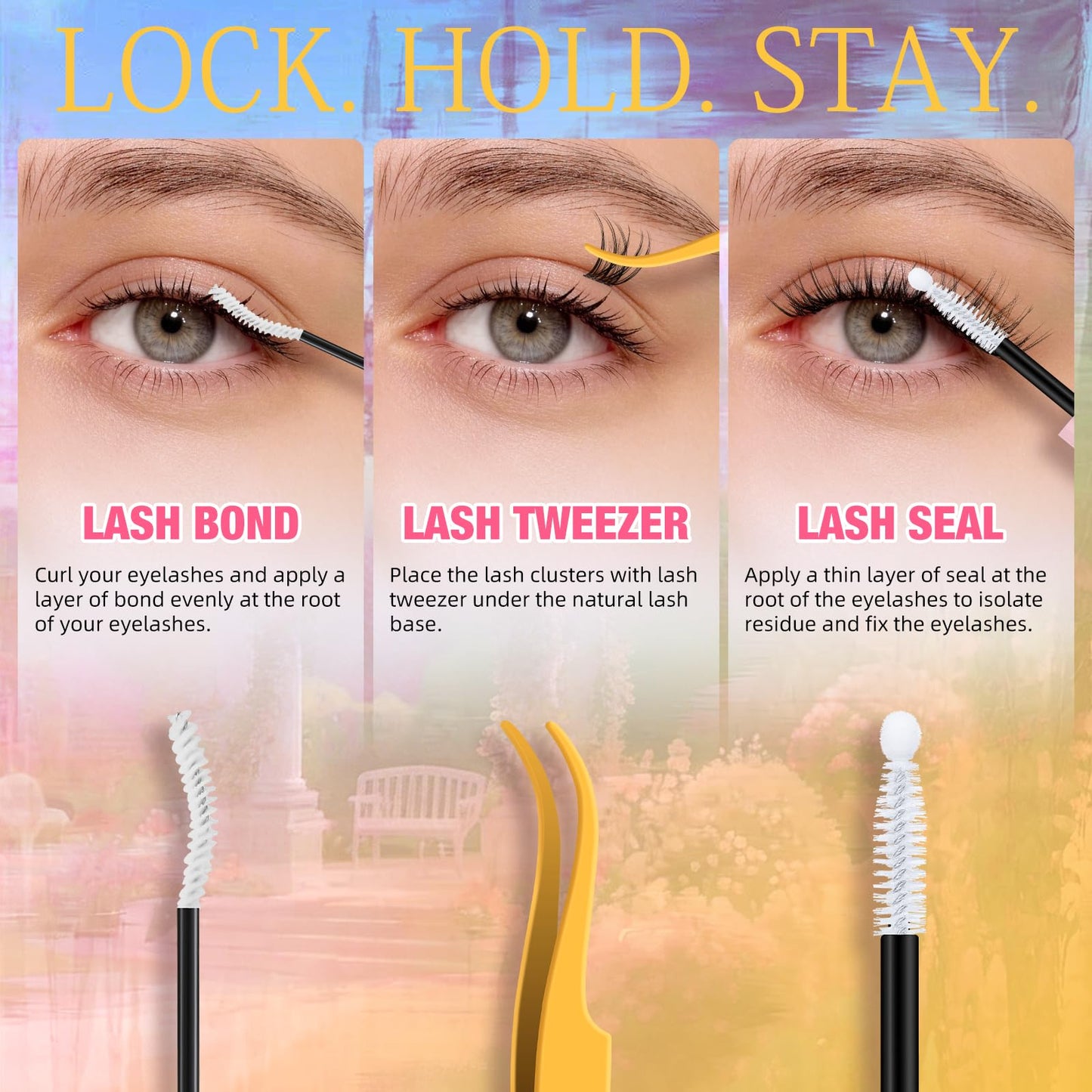QUEWEL Natural Lash Clusters Kit Soft Wispy Lash clusters Invisible Band Lightweight C Curl Eyelash Extension Kit with Eyelash Clusters Bond and Seal Tweezers for Daily Wear (C)