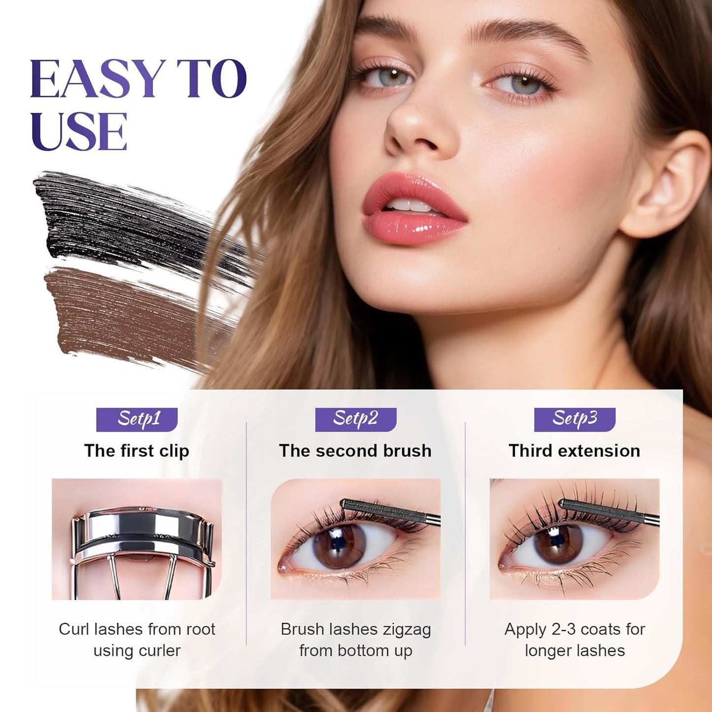 Iron Mascara - 3D Curling & Volumizing Waterproof Mascara | Black, Washable, Smudge-Proof for Lengthened Lashes
