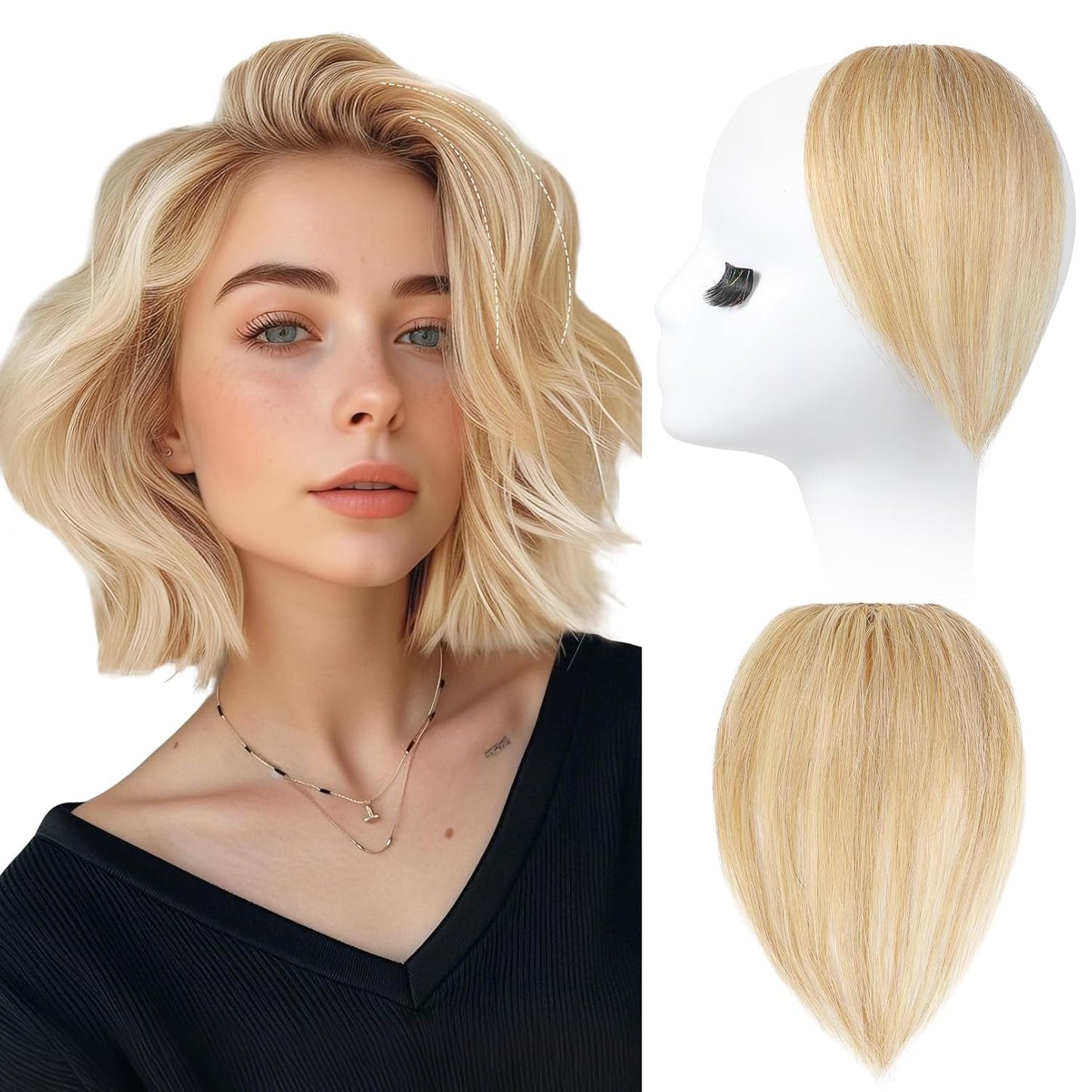 REECHO Clip-In Hair Volumizer - Short Thick Extensions for Thin Hair | Platinum Blonde with Black Strands, 8 Inch
