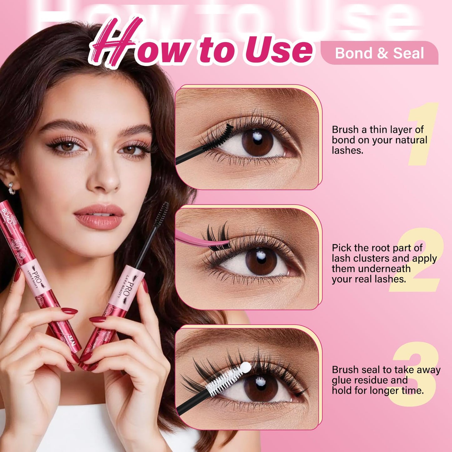 PROLASHBEAUTY Lash Cluster Glue Lash Glue Remover Kit for Clusters Lash, Long Lasting Waterproof Eyelash Glue, Qucik Removal Eyelash Remover (Black Bond & Seal+Remover)