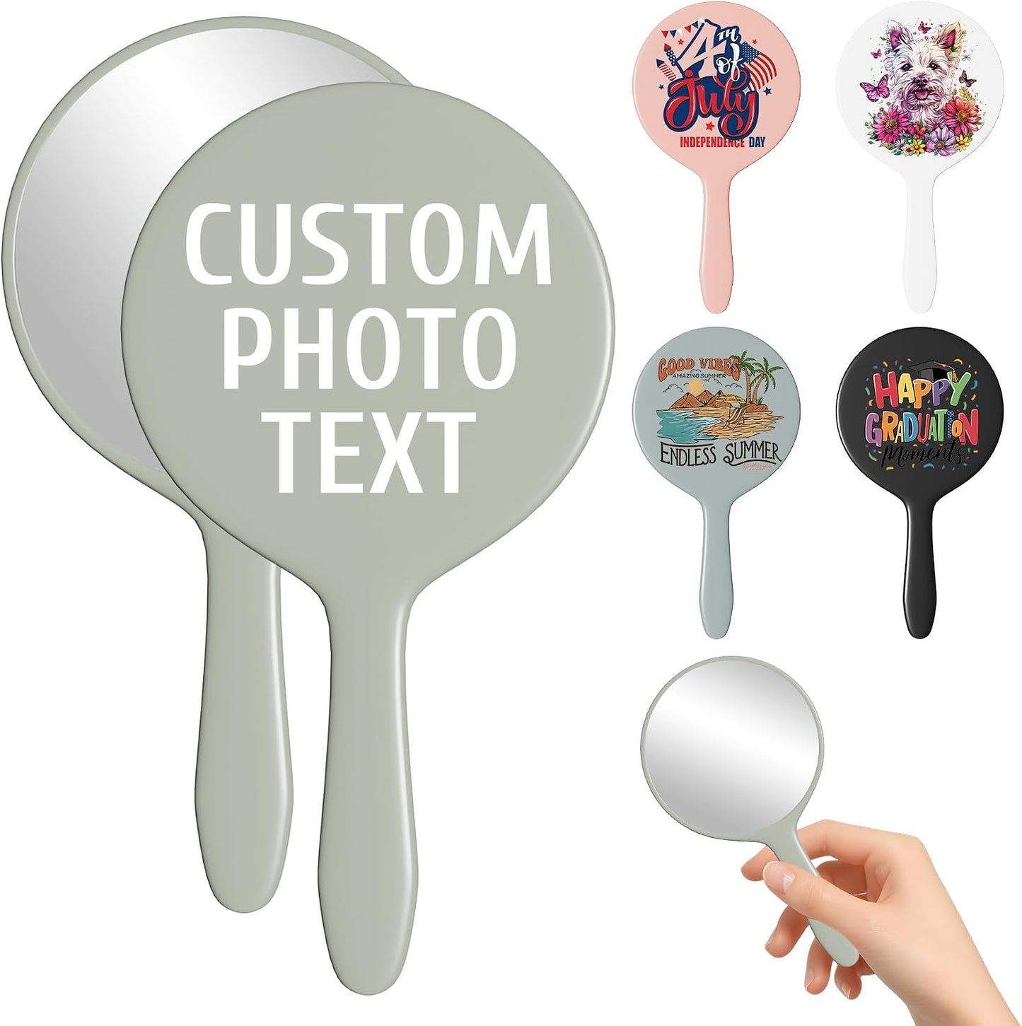Personalized Handheld Makeup Mirrors - Compact Travel Mirror with Custom Photo/Text | Bulk Gift Idea for Women (Blue)