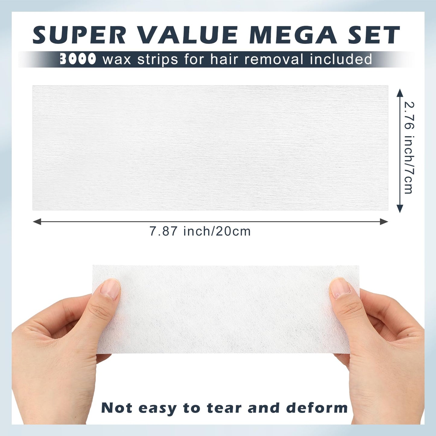 Tudomro 3000 Pcs Large Wax Strips Bulk for Hair Removal 8 x 3 Inch Non Woven Waxing Strips Body Epilating Wax Paper for Women Men Arms Legs Armpit Chest Back Bikini Hair Removal