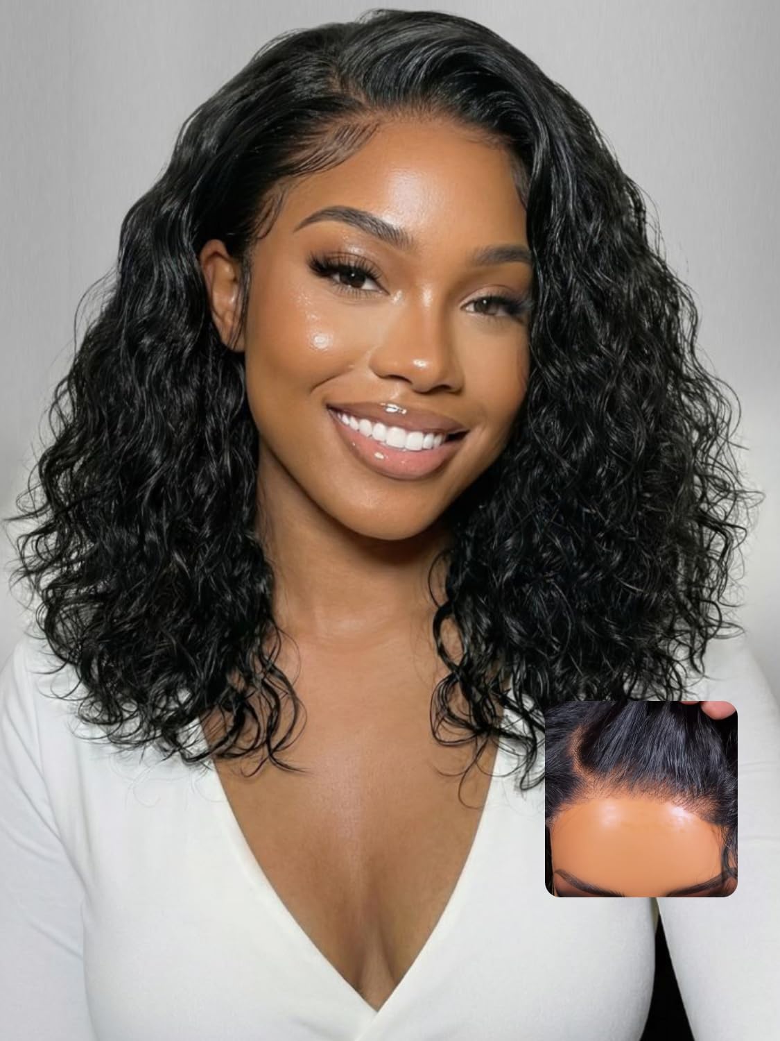 UNICE Side Part Water Wave Bob Wig Human Hair 220% Density with Drawstring, 6x4 Glueless Lace Wig Pre Plucked Pre Cut, Ready to Wear Short Curly Wig Bleached Knots, Beginner Friendly, 10 Inch