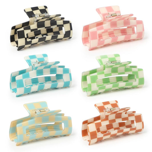Paderison 6Pcs Hair Clips Checkered Claw Clips for Women Multicolored Rectangle Hair Clip Strong Hold Claw Y2K Hair Accessories for Thin Thick Hair