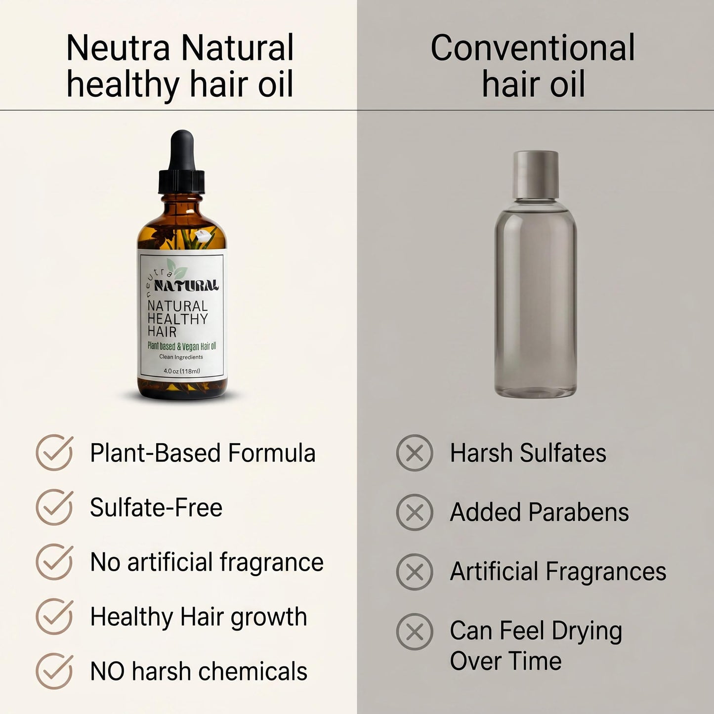 Neutra Natural - Scalp Oil, Hair serum,Botanical Blend Rosemary Hair Growth Oil with Castor Oil and Vitamin E for Thicker-Looking Hair, Plant-Based, Vegan