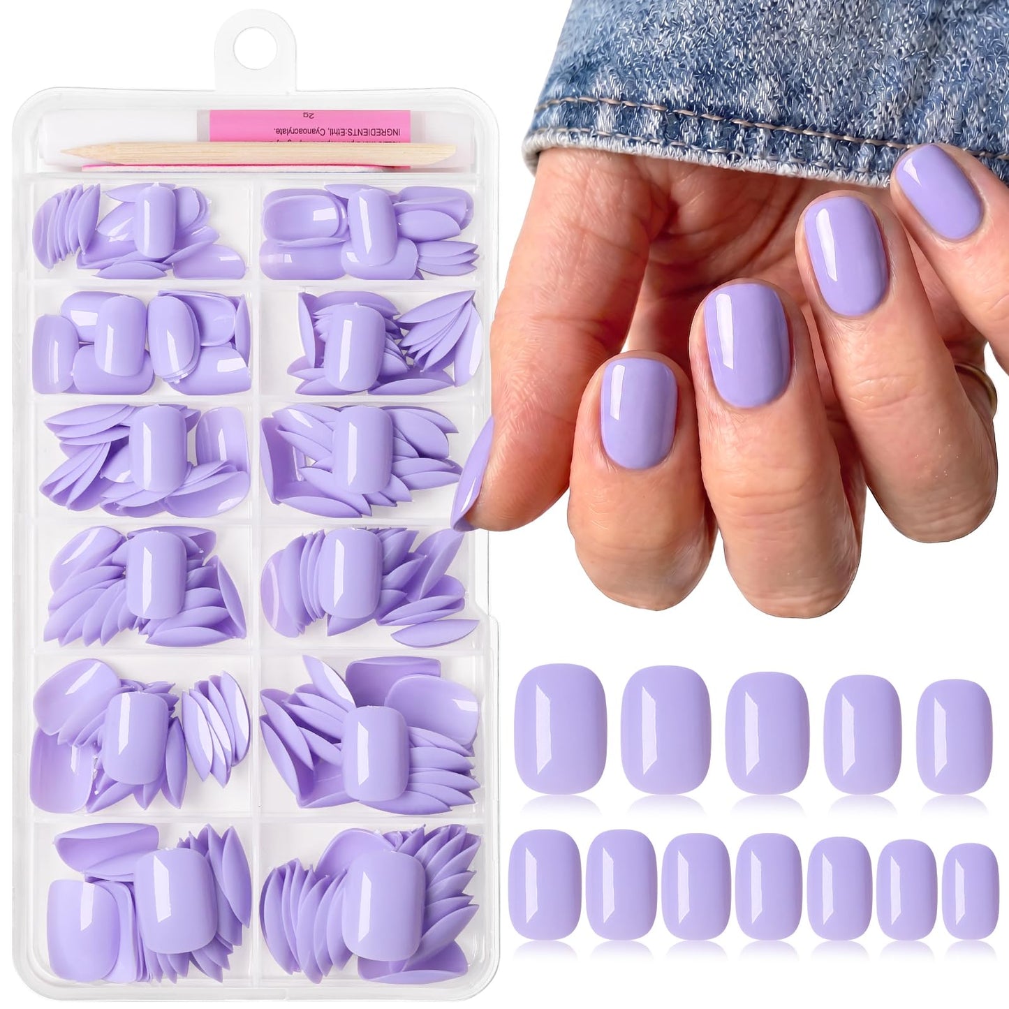 240pc Extra Short Press on Nails Square Fake Nails with Glue Tabs, Purple Nails Press ons Short Glue on Nails Squoval Acrylic Nails Stick False Nail Artificial Fingernail for Women Girls
