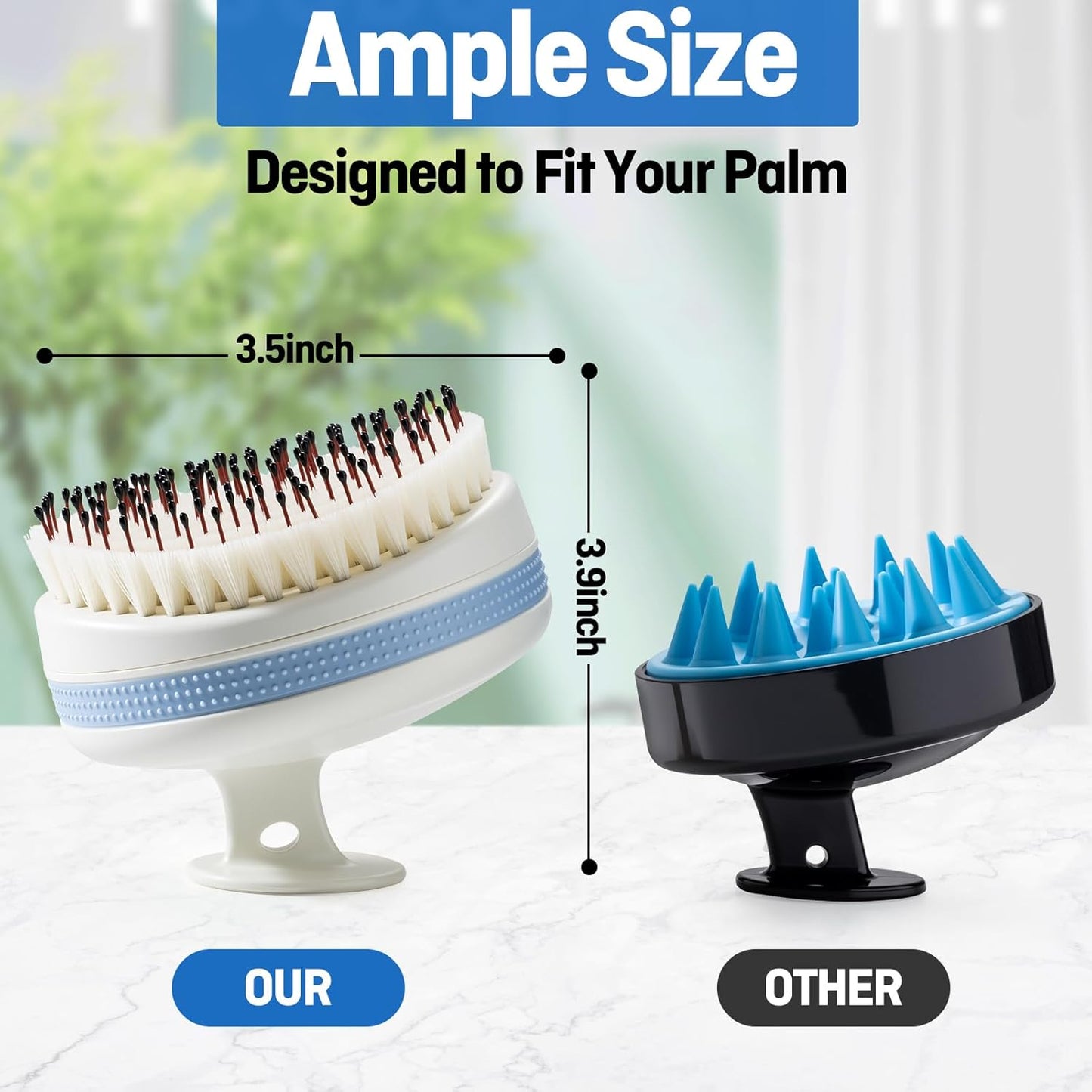 Scalp Massager - Double-Layer Bristles Hair Washing Brush | Curved Anti-Slip Dandruff Scrubber for Wet & Dry Use