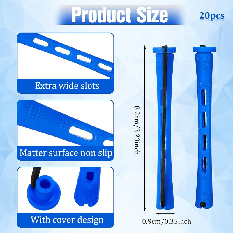 Hair Perm Rods Set - 20 Pcs Small Flexi Curling Rods for Long & Short Hair | 0.35 Inch Blue Rollers