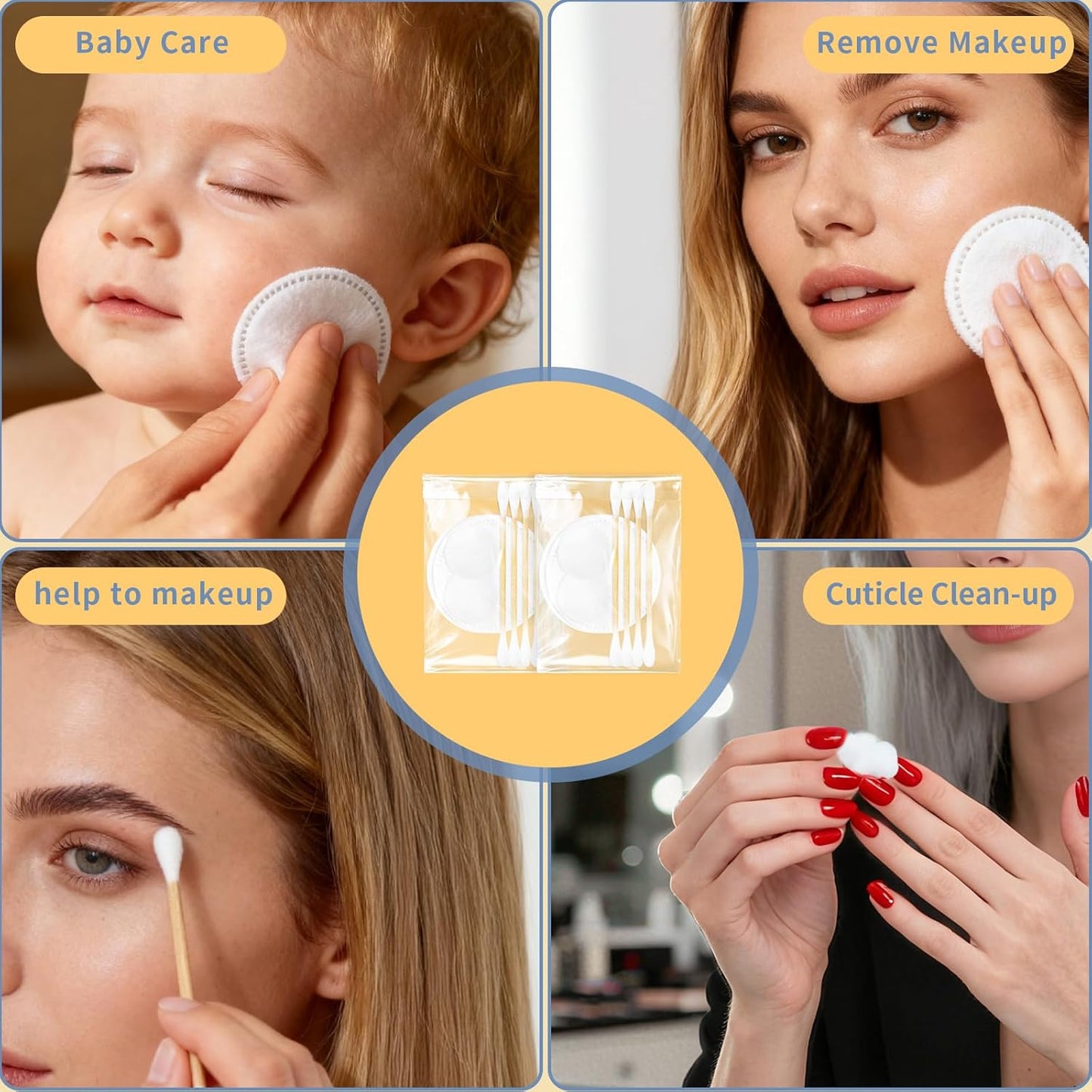 Travel Cotton Swabs Set - Portable Hotel Vanity Kit with Cotton Balls & Rounds | 50 Individually Wrapped Pieces