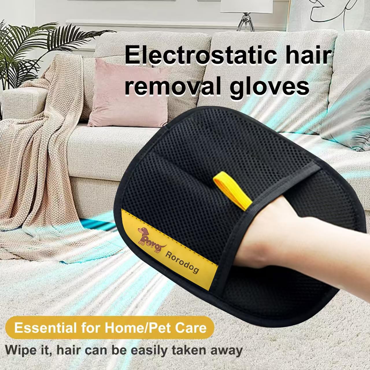 Rorodog 3-Pack Magic Brush Pet Hair Removal Gloves with A Hair/Lint Removal Tool – Remove Cat/Dog Fur from Clothing, Furniture, Car Seats, Bedding & Carpet