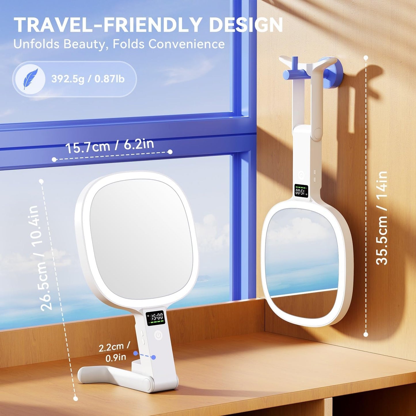 Auxmir Travel Makeup Mirror - 30X/1X Rechargeable Lighted Magnifying Mirror with 3 Color Dimming | Portable & Foldable Design, White