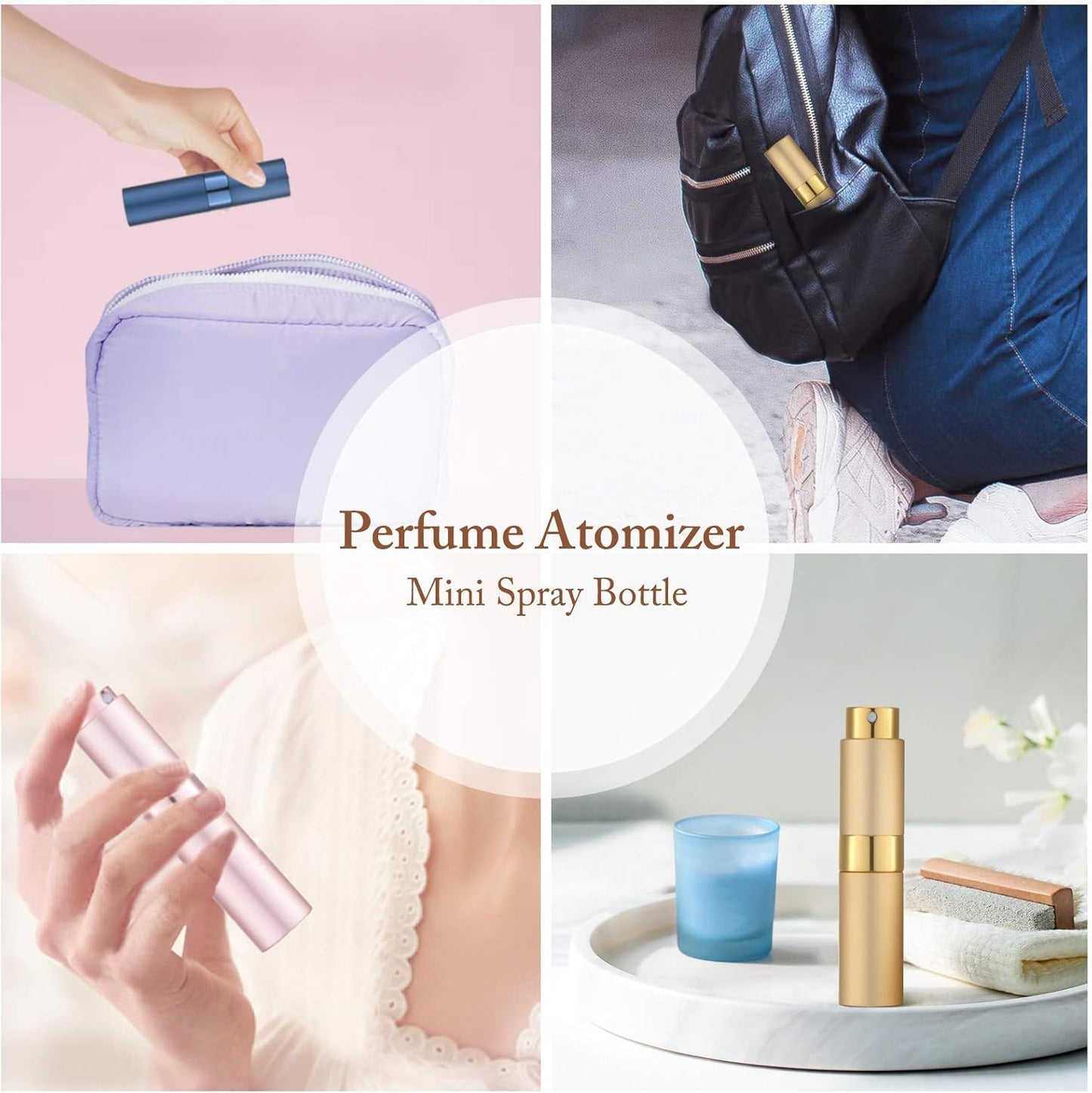 Tekson Travel Perfume Atomizer - 2PCS 8ml Refillable Mini Cologne Spray Bottles | Portable Black & Pink Set