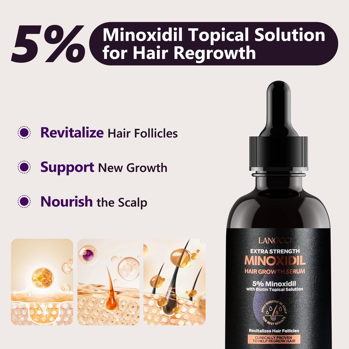 5% Minoxidil Hair Growth Serum for Women: Extra Strength Hair Loss Treatment with Biotin for Thinning Hair - Regrowth Topical Solution (2 Fl Oz (Pack of 1))
