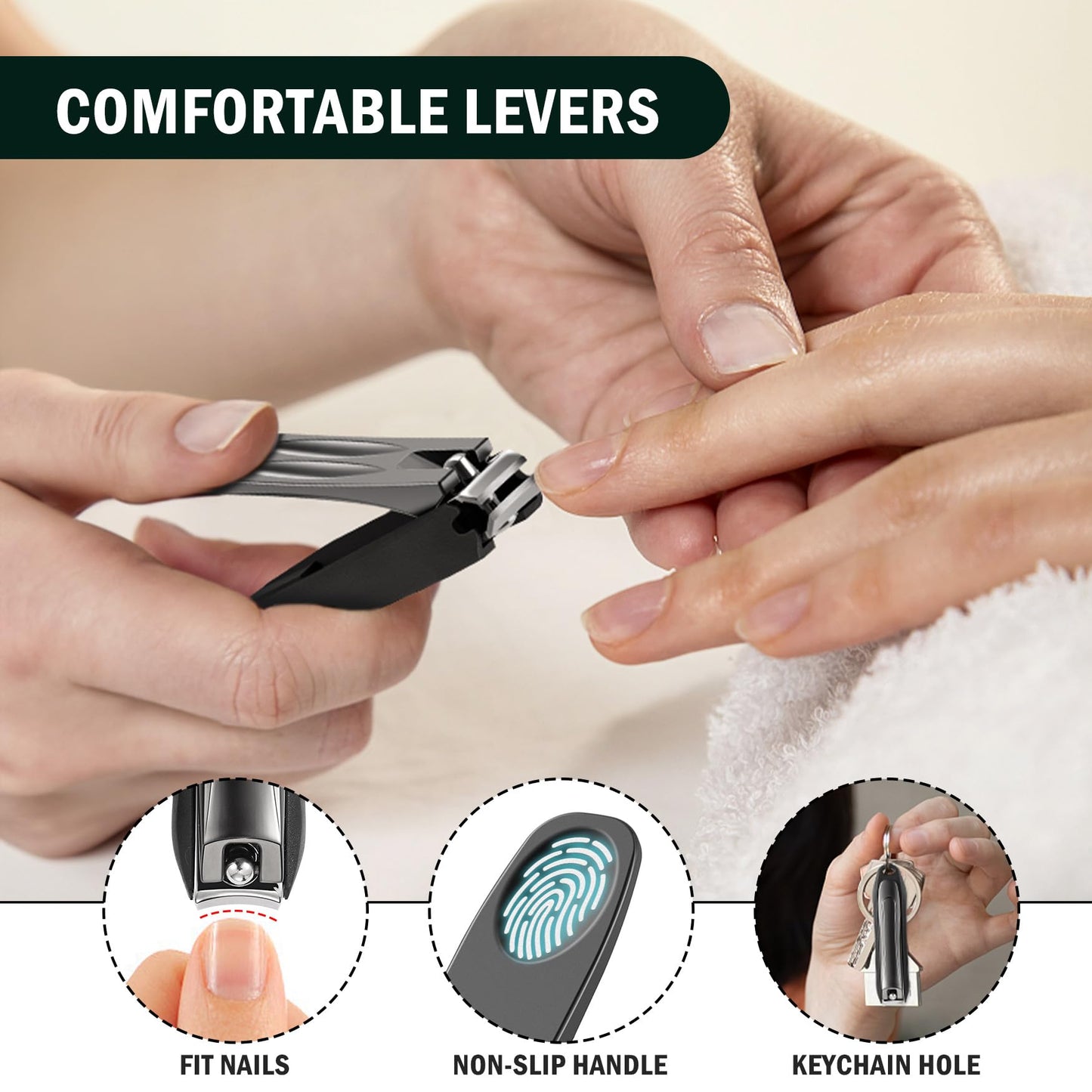 FVION Large Nail Clippers with Catcher, 2 PCS Anti-Splash Fingernail & Toenail Clippers, Stainless Steel Self-Collecting Nail Cutters for Effortless Nail Care - Metal Case Packing