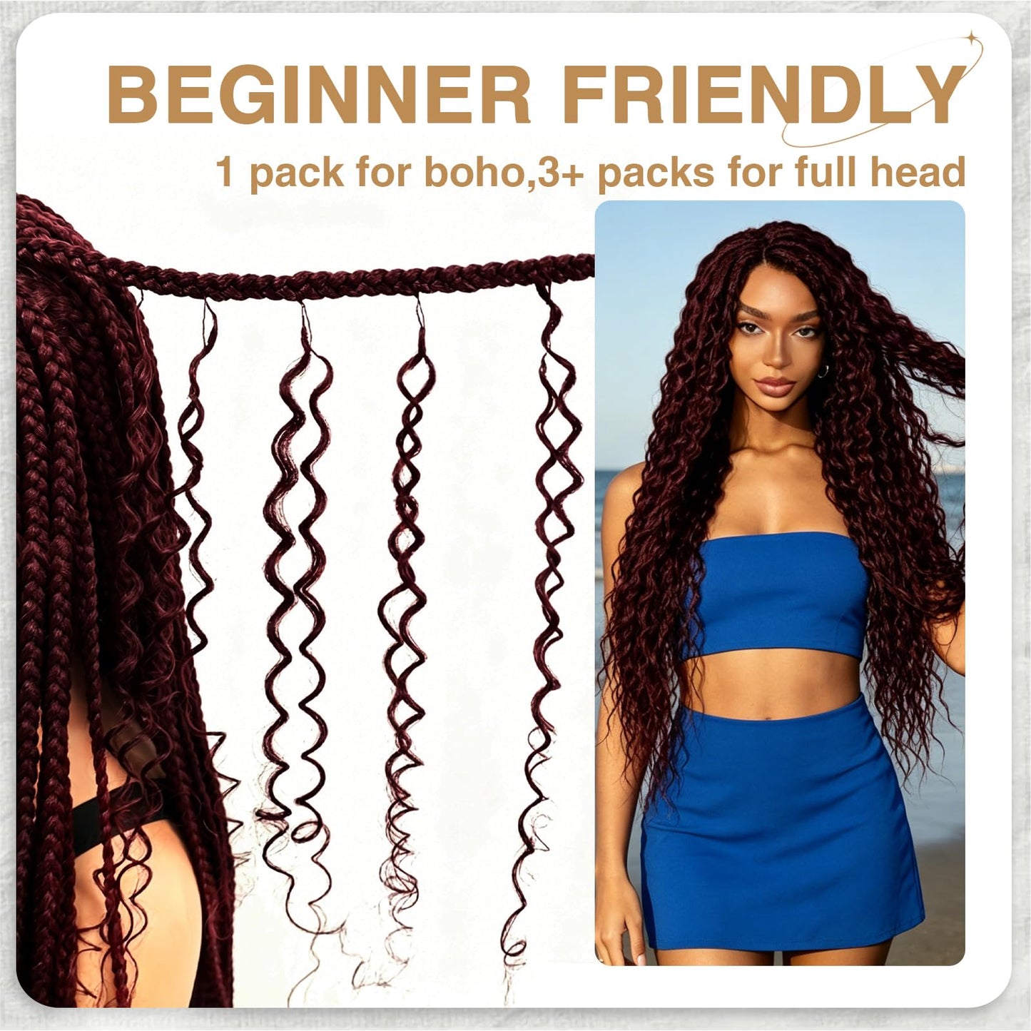 Miracle Knots Crochet Human Hair, Deep Wave Pre-Separated Crochet Hair for Black Women, Easy Install Hook Design, Invisible Natural Look,Boho Hair 18 Inch 120g(99J# Black Wine Color)