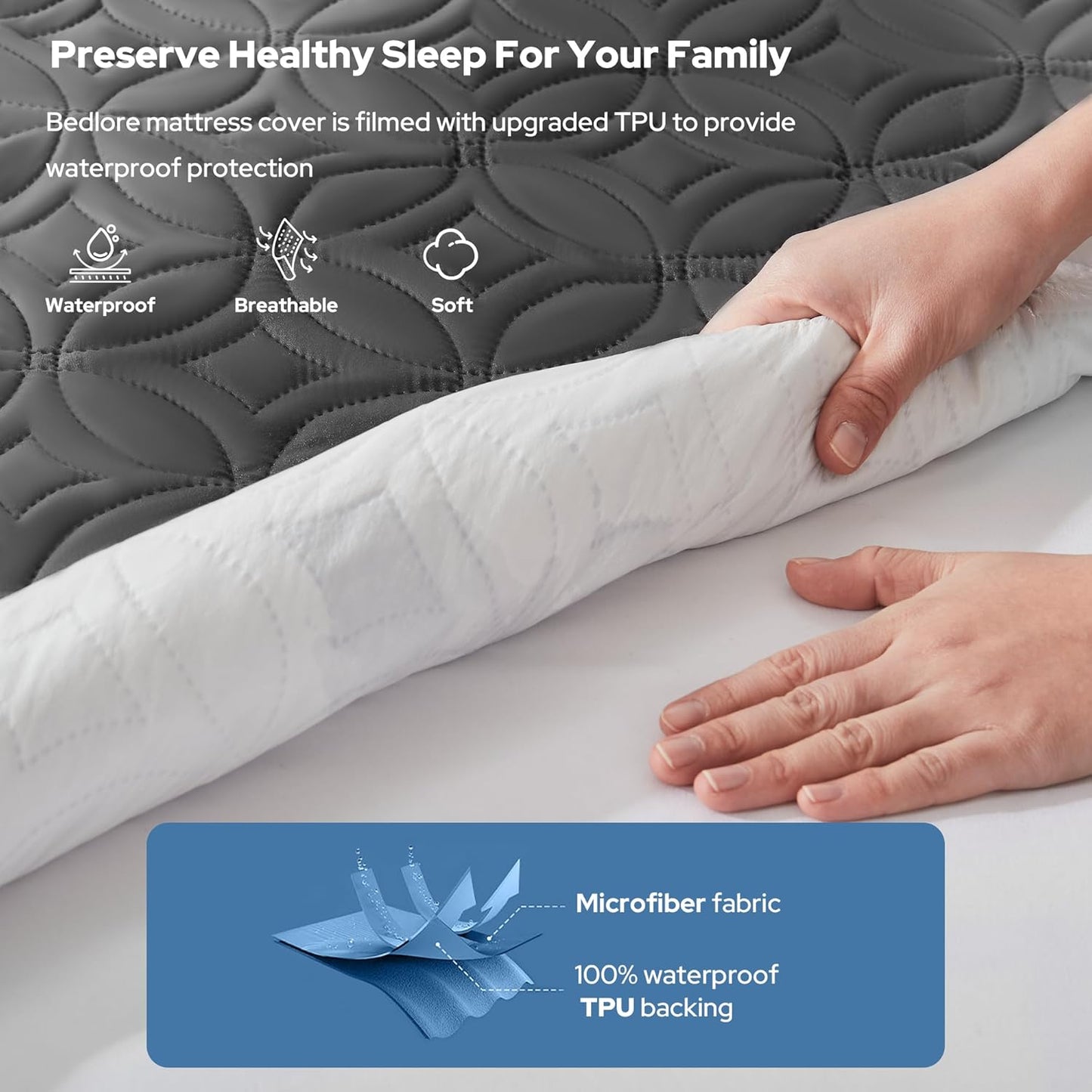Waterproof Mattress Protector - Noiseless Queen Size Pad | Deep Pocket 6"-18" Depth, Soft & Breathable Gray Cover
