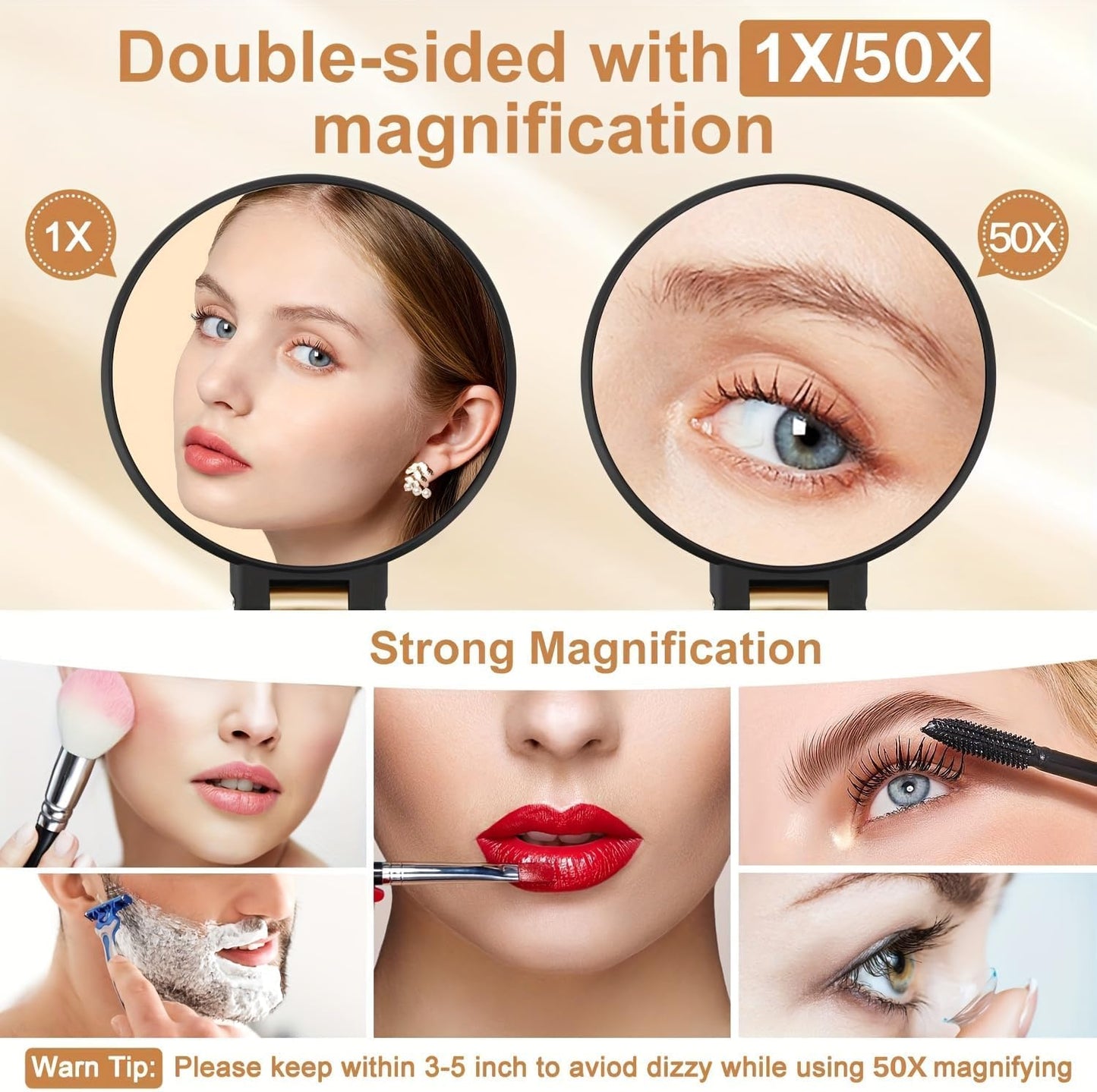 50X Magnifying Makeup Mirror - 3.5 Inch Compact Round Design with 2 Suction Cups | Perfect for Eyebrow Tweezing, Blemish Removal, Beard Grooming