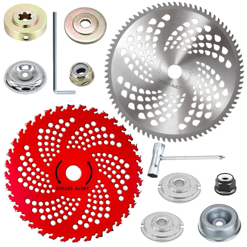 10inch 80T Brush Cutter Blade and 9inch 36T Weed Eater Blade with Heat Dissipation Holes, Steel Weed Eater Blades with Adapter Kit Compatible with Husqvarna Stihl Trimmer