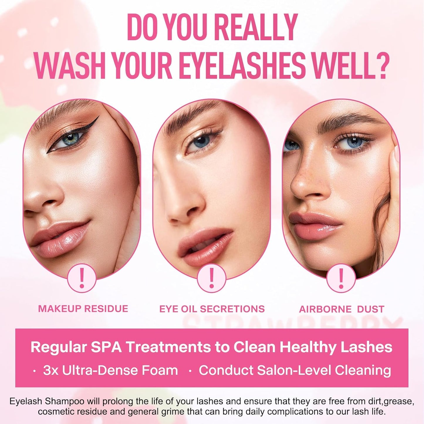 Whipped Lash Extension Cream Shampoo - 3X Concentrated Eyelash Cleaner Foam | 3.41 fl. oz | Strawberry Scent