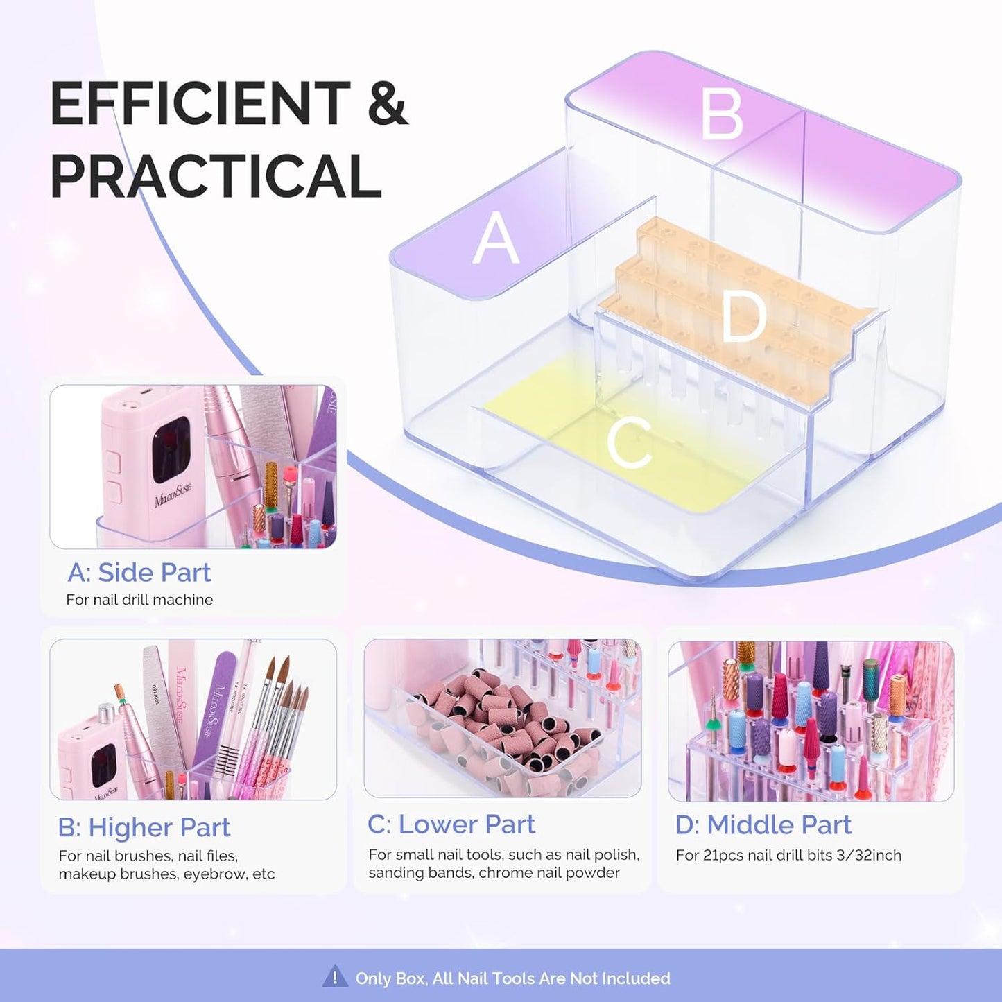 Nail Drill Holder - 21 Holes Acrylic Storage Box for Manicure Tools | Clear Organizer for Efile Accessories