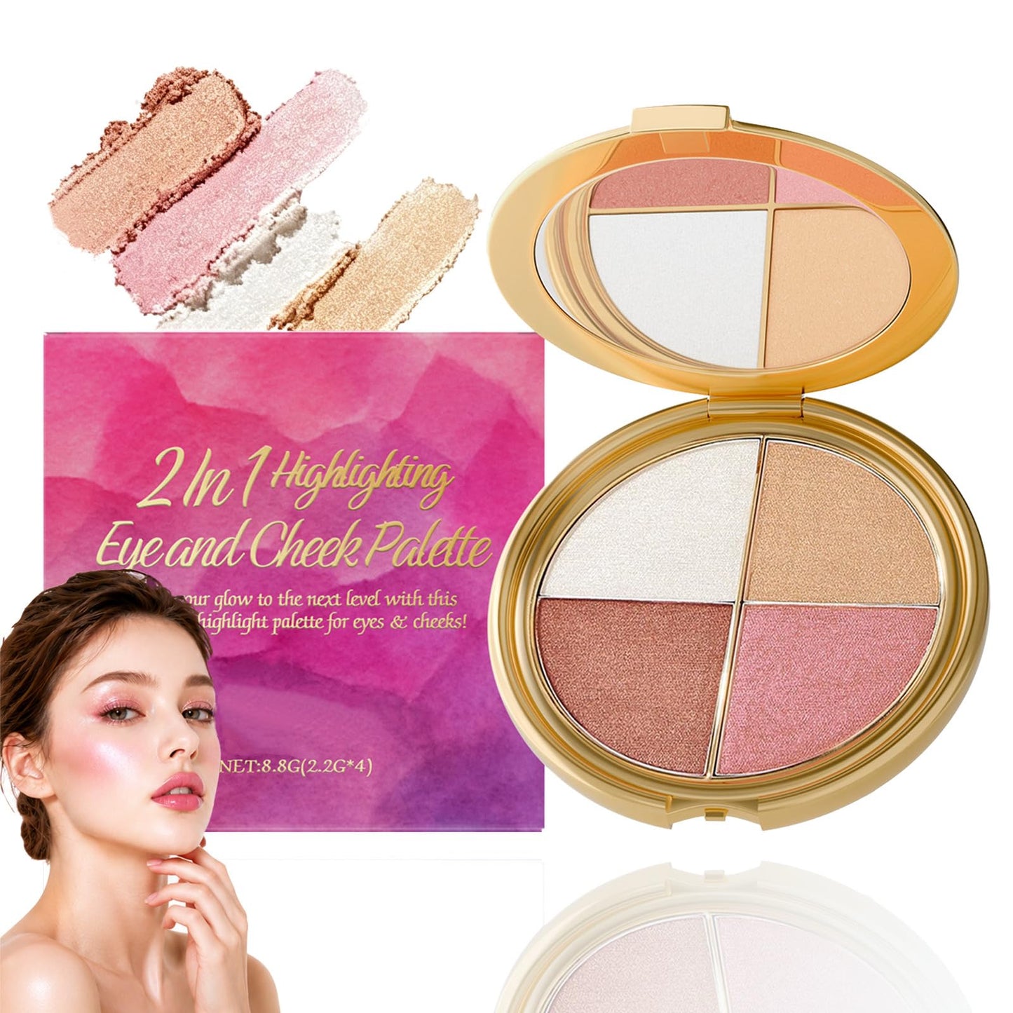 Dulele Eye & Cheek Palette, 4-in-1 Eyeshadow Blush & Highlighter Makeup Kit