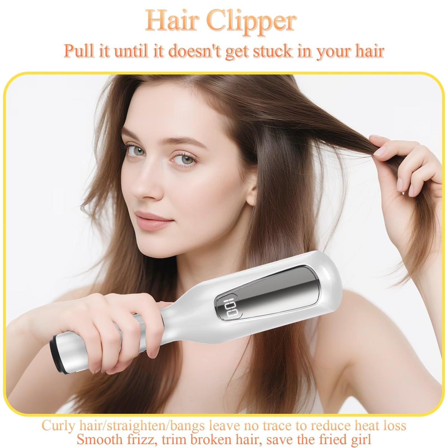 KYFIU Hair Trimmer Automatic Home Care Clipper 2-in-1 for Dry Damaged Splitting Broken Brittle Straight Curly Frizzy Beauty Styling (White)
