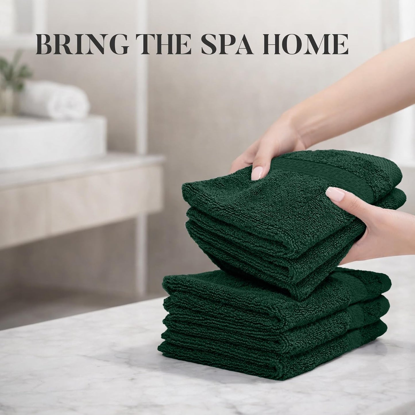 Riverside 12-Pack 100% Cotton Hunter Green Face Towels - Super Soft, Absorbent Washcloths for Bathroom, Spa & Gym | 12x12 Inches