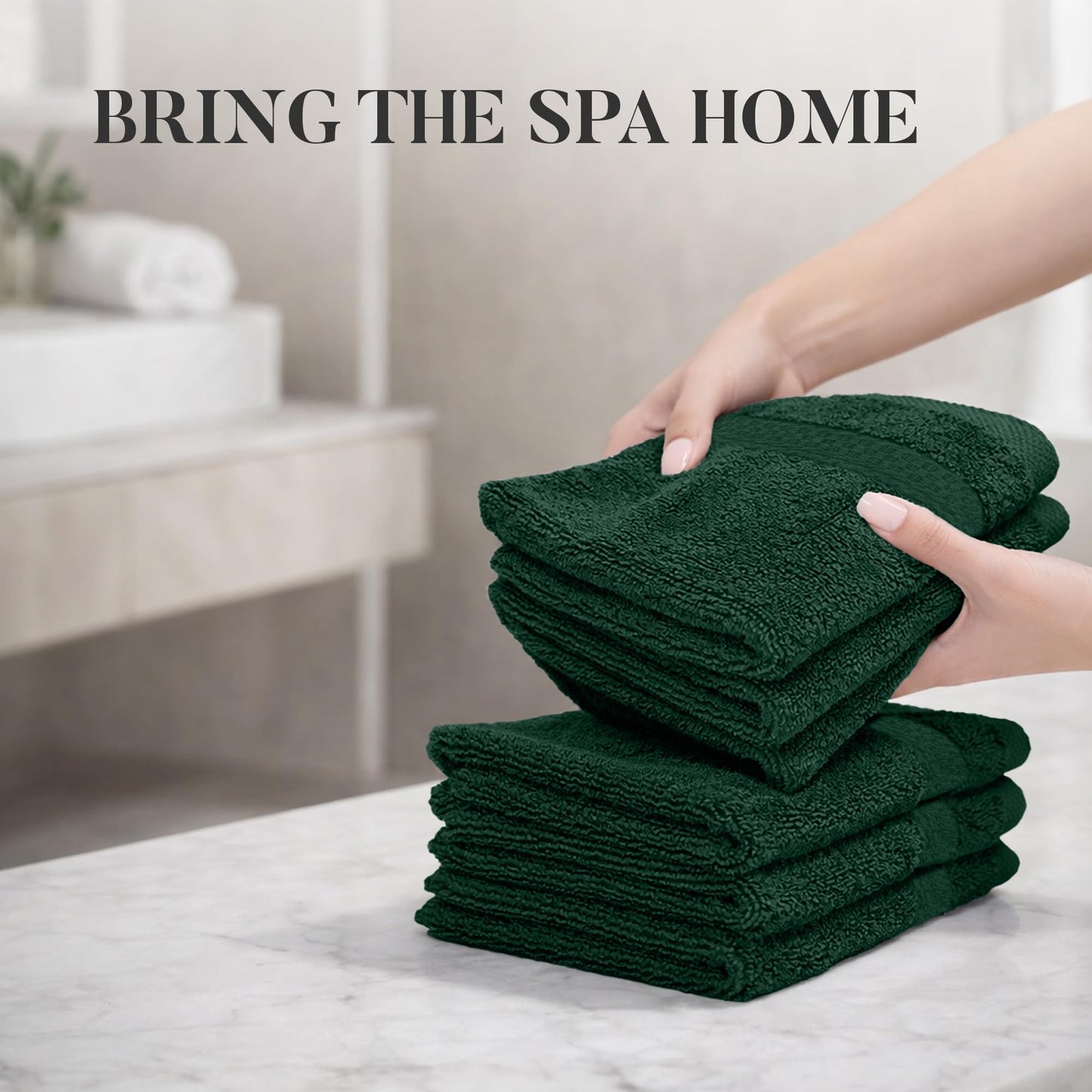 RIVERSIDE 12-Pack Premium 100% Cotton Hunter Green Face Towels for Bathroom [12x12] - Reusable Luxury Face Wash Cloths for Showering - 550 GSM Super Soft & Absorbent Washcloths for Body, Spa & Gym