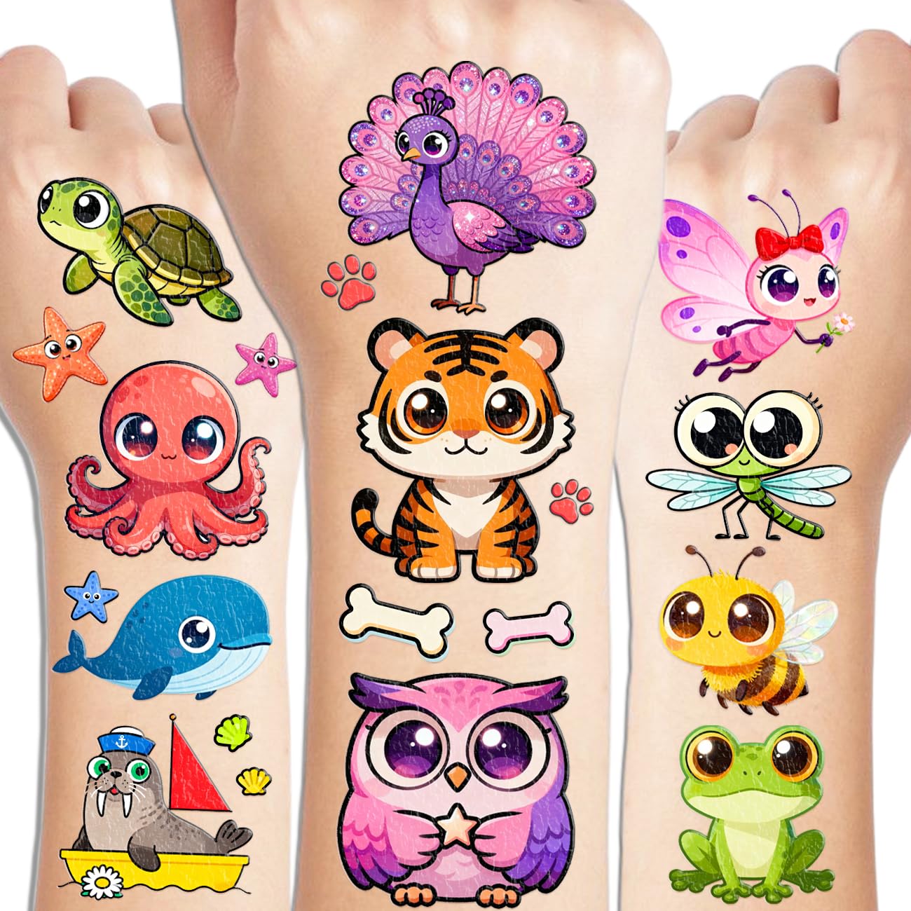 CHARLENT Animals Temporary Tattoos for Kids - 36 Sheets Cute Animals Tattoo Stickers for Boys Girls Birthday Party Supplies,Goodie Bag Stuffers & Decoration