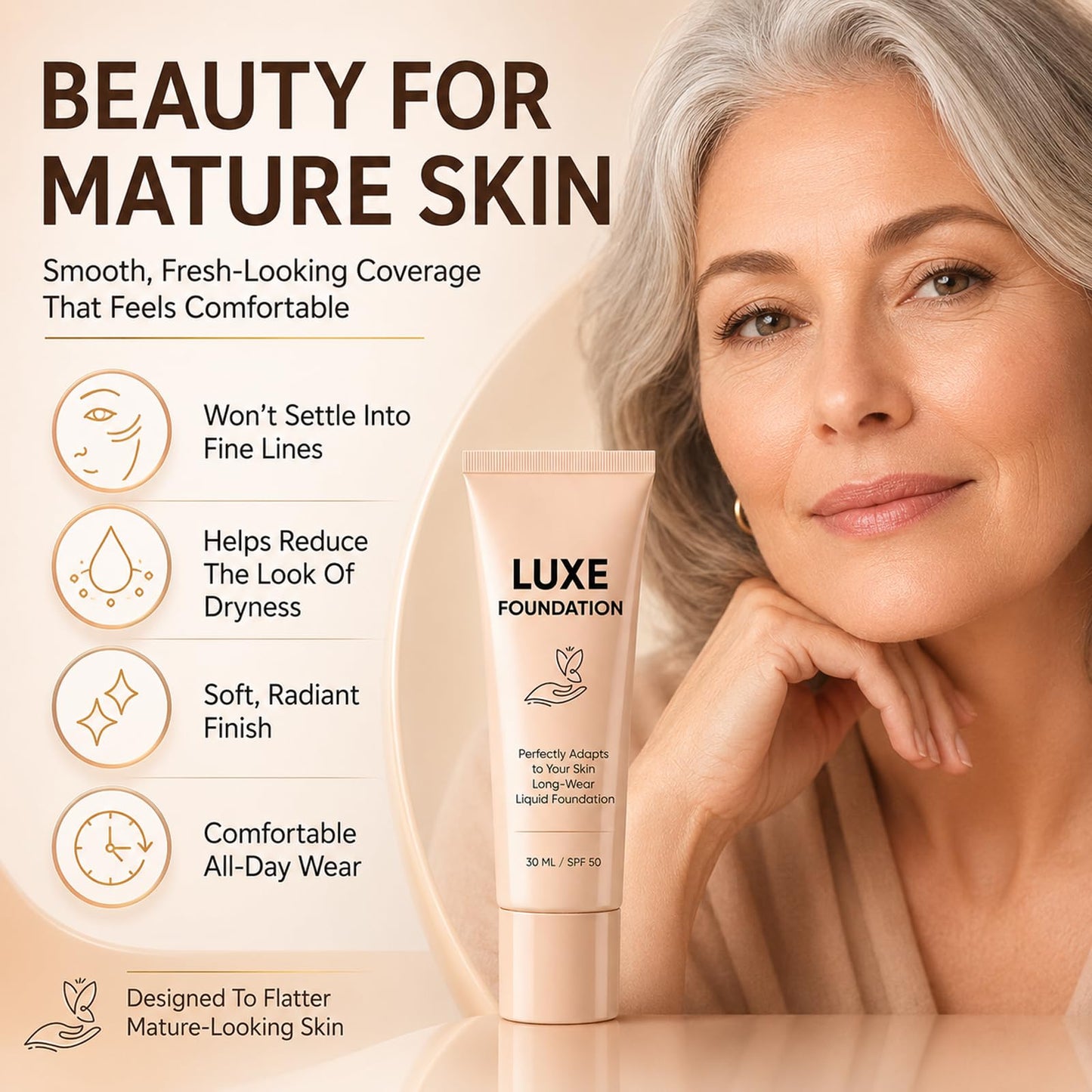 Luxe Foundation for Women, Color Changing Foundation, Hyaluronic Acid & Vitamin E, Creates Flawless Skin, Deep Hydration & Refines Pores for Natural Glow 30 ML