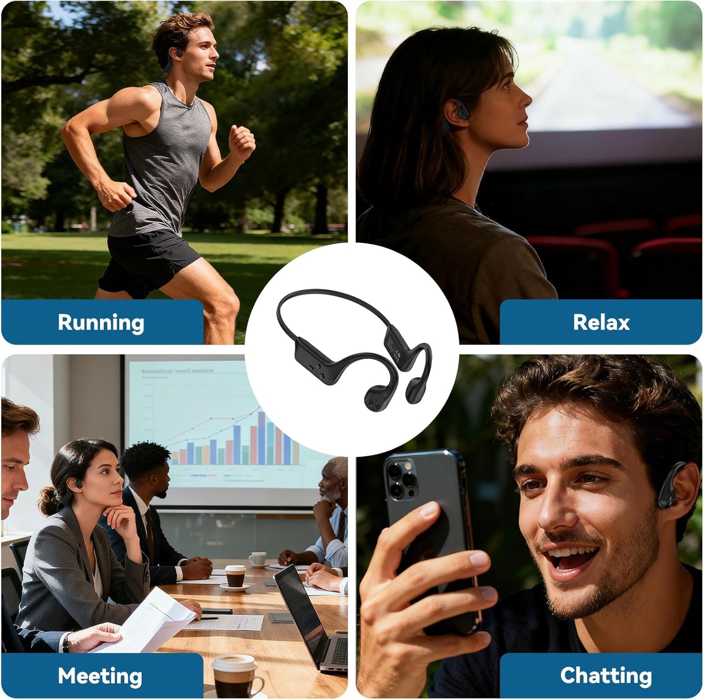 Bone Conduction Headphones - Bluetooth 6.0 Open Ear Design | IPX5 Sweatproof, Long Battery Life, Lightweight (Black)