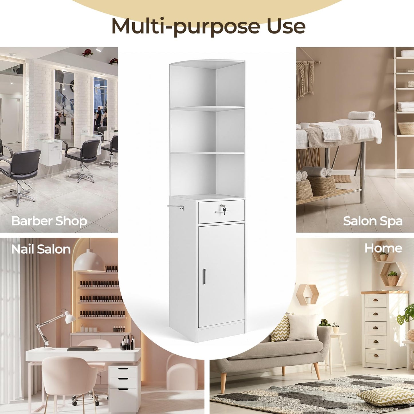 Winado Salon Corner Storage Cabinet, Wall Mount Station with Locking Drawer