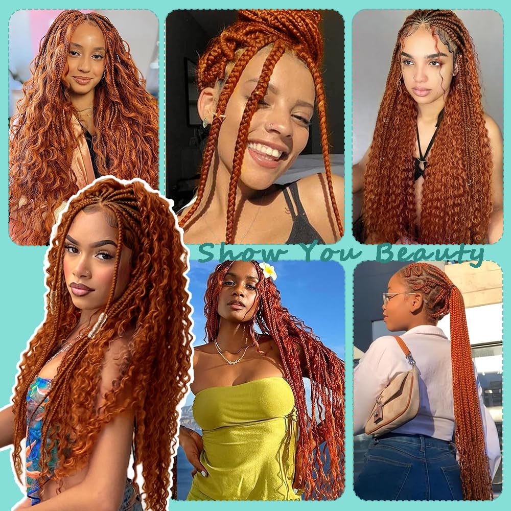 Ginger Boho Human Hair 14 Inch 2 Bundles 110g Orange Deep Wave Bulk Human Hair for Braiding Blonde Braiding Hair Bundles Curly Hair Extensions No Weft 2 Braids