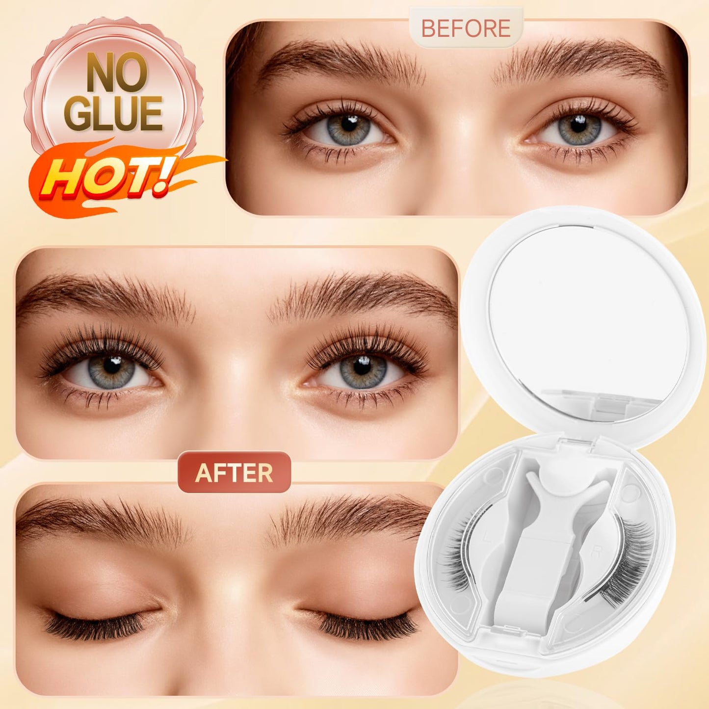 Magnetic Eyelashes Kit with Applicator – No Glue, No Eyeliner Needed, Reusable Natural Look False Lashes, Lightweight & Comfortable, Easy to Apply for Beginners