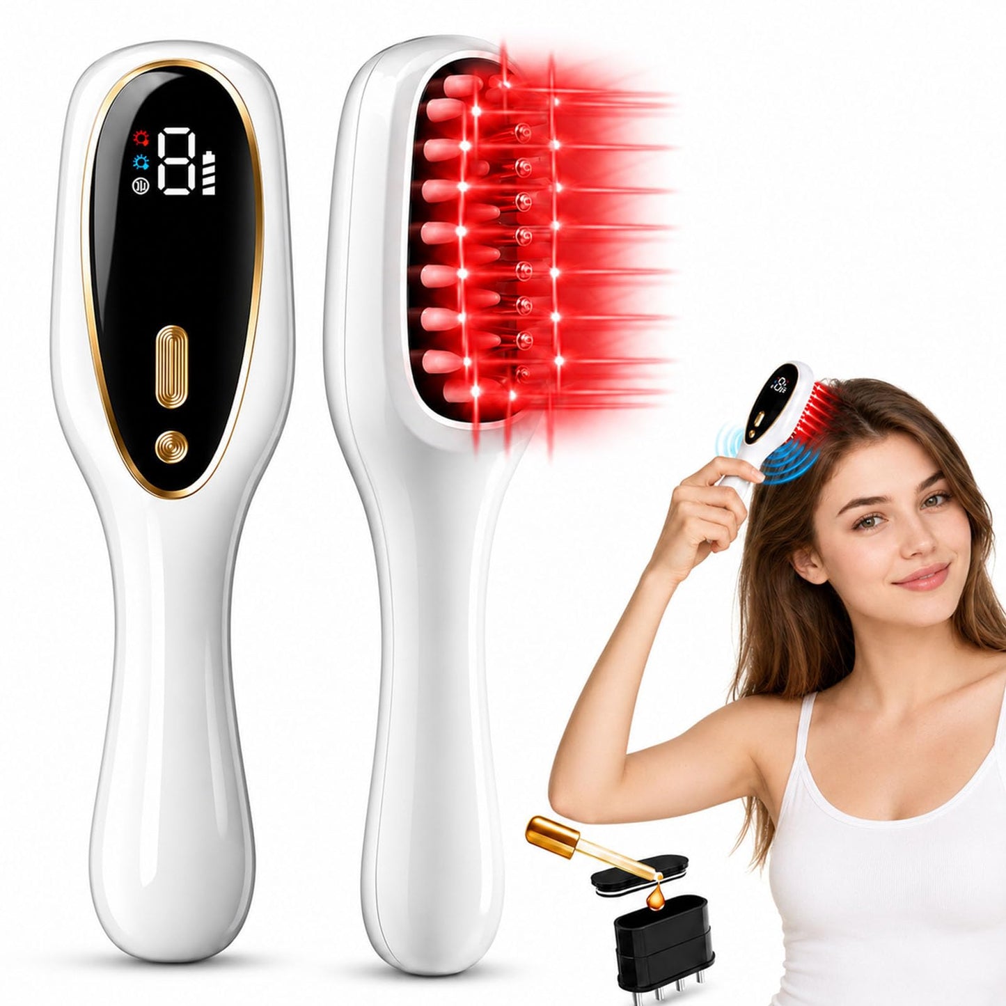 Obiredk ㅤLaser Hair Growth Comb, 650nm Red Light Therapy for Hair Regrowth, FDA Cleared LLLT Scalp Massager for Thinning Hair & Receding Hairline Rechargeable - White