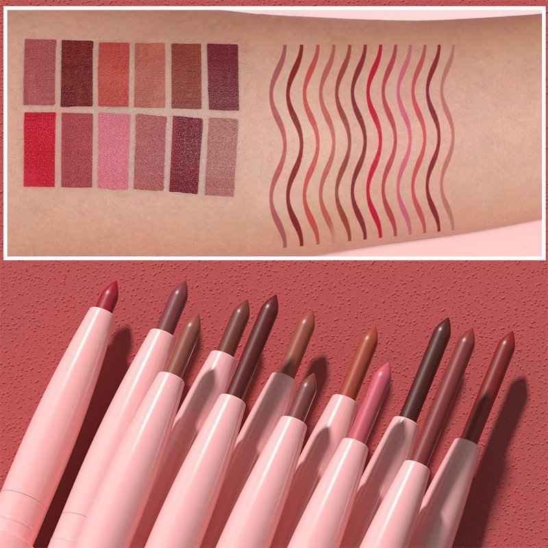 Matte Lip Liner Set - 12 Long-Lasting Creamy Crayon Pencils | Rich Color & Smooth Application for Women