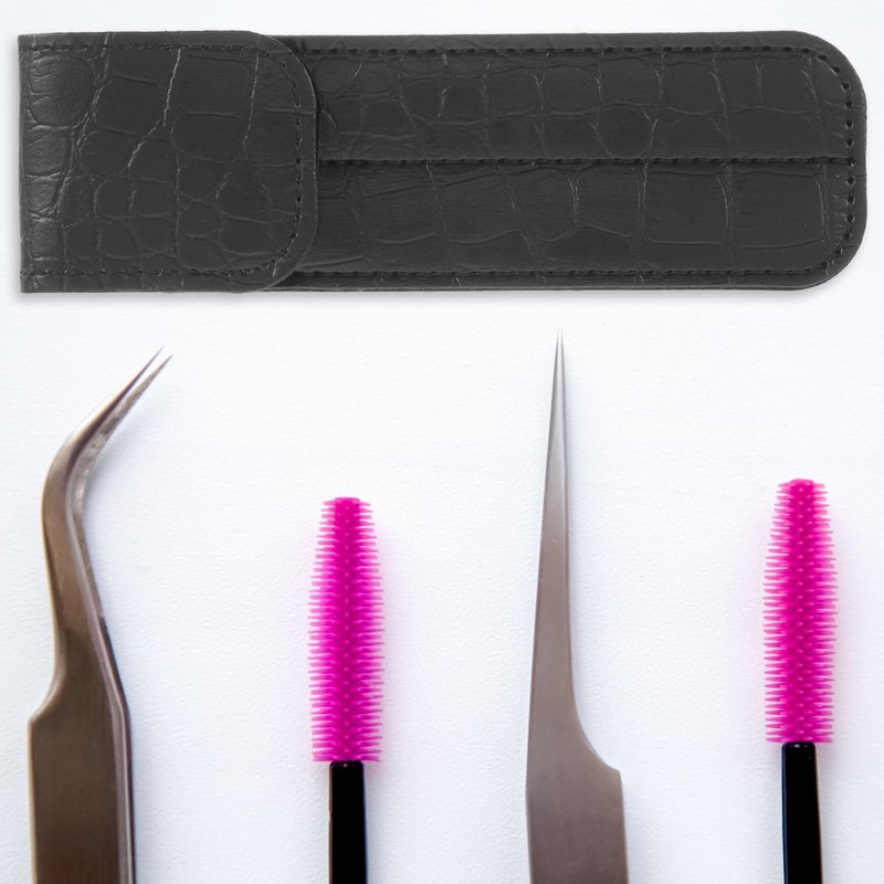 Frcolor Eyelash Tweezer Case Pu Pouch Travel Holder for Lash Extension Tools Compact Protective Storage Bag for Tweezers and Mini Beauty Tools 5.51X1.65X0.43In