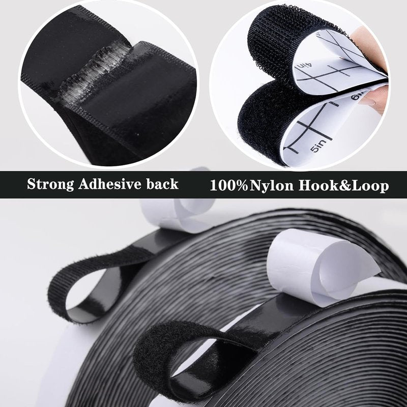 Navona 30Ft x 1 Inch Hook and Loop Strips with Adhesive, Double Rolls of Heavy Duty Self Adhesive Tape with Backing, Nylon Self Adhesive Tape for Home Office School and Crafting,Black