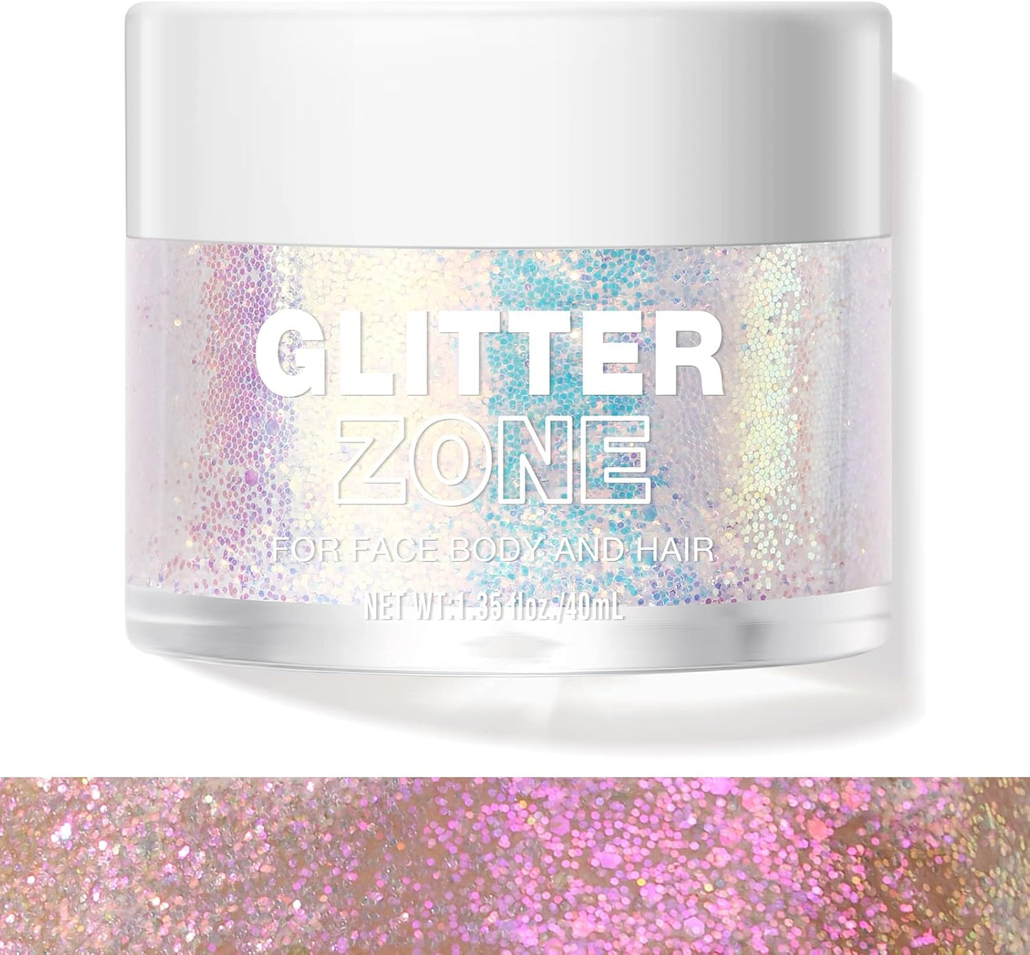 LANGMANNI Holographic Body Glitter Gel - Color Changing Vegan Glitter for Face, Hair & Lips | 1.35 oz (Sparkling Pink)