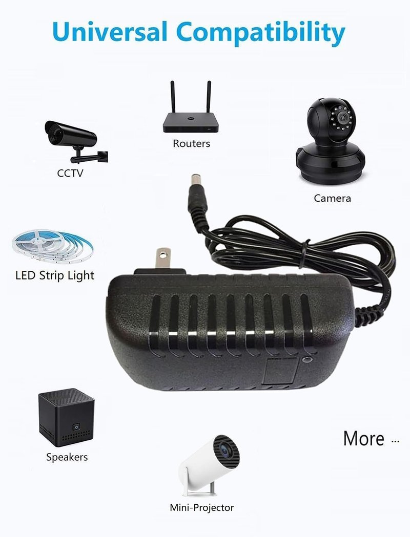 12V DC Power Supply 2A Universal AC Adapter, 100-240 50/60Hz to 12 Volts 2Amp Transformer, DC 12V Power Adapter Cord, 【5.5mm x 2.5mm Barrel Plug】