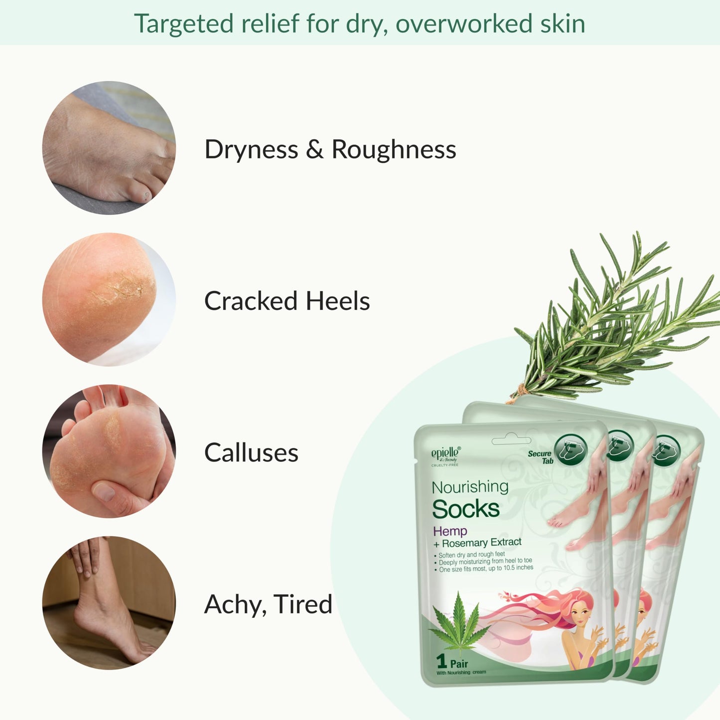 Epielle Nourishing Foot Mask 6 Pairs, Repair and Soften with Hemp & Rosemary Extract, Deep Moisturizing Socks for Dry, Cracked Feet, Self Care Gifts for Women, Spa Kit