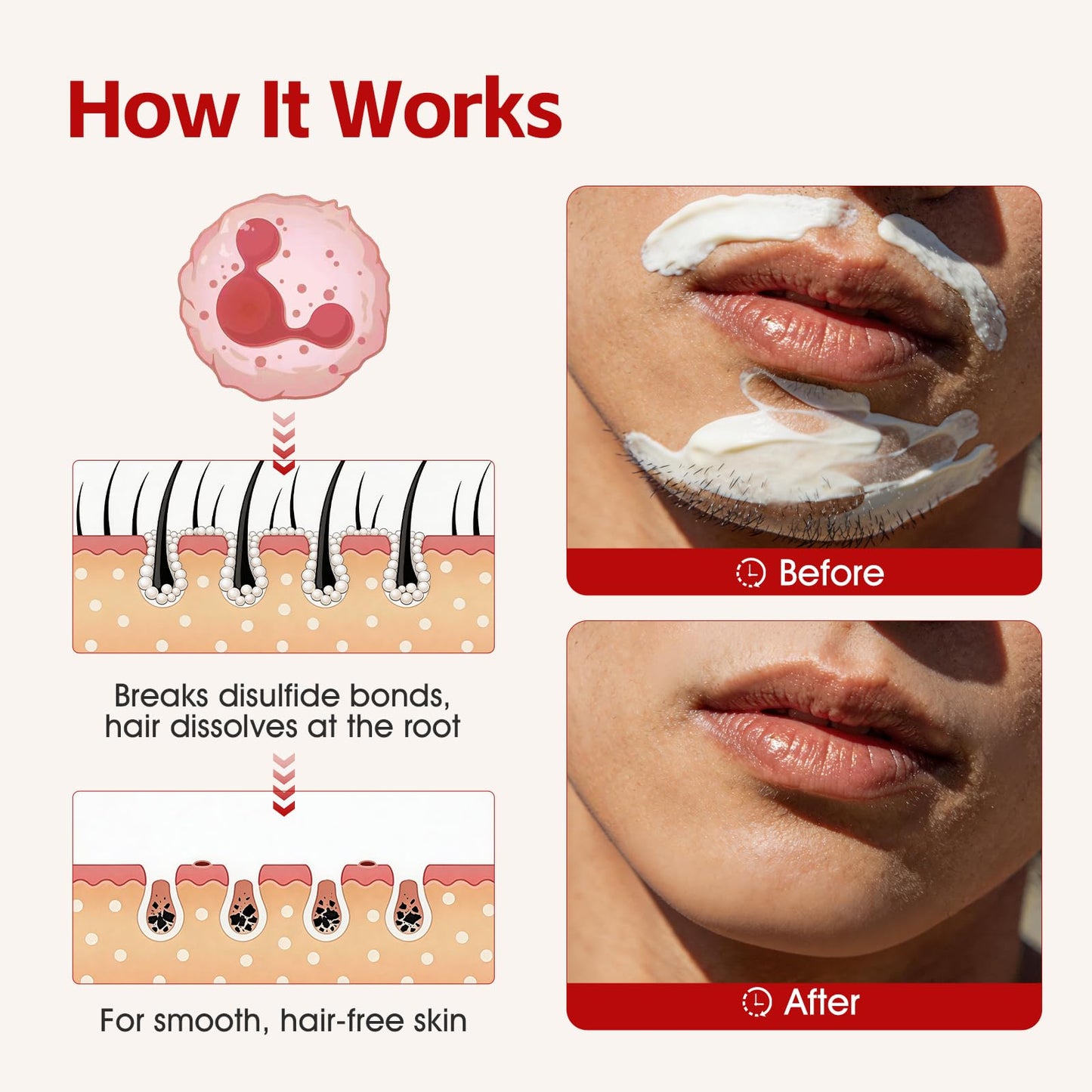Facial Hair Removal Cream for Women, Gentle & Painless 2-in-1 Face Hair Removal Creams with Soothing Cream for Sensitive Skin, Depilatory Creams for Face Upper Lip Chin, For Smooth Skin 2.03 Fl Oz
