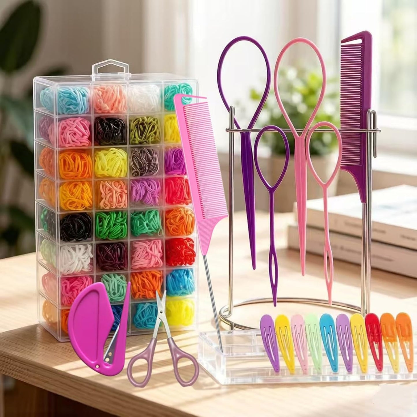 Small Hair Rubber Bands - 2000 Pcs in 32 Colors with 18 Styling Tools | Mini Elastic Hair Ties for Kids & Toddlers